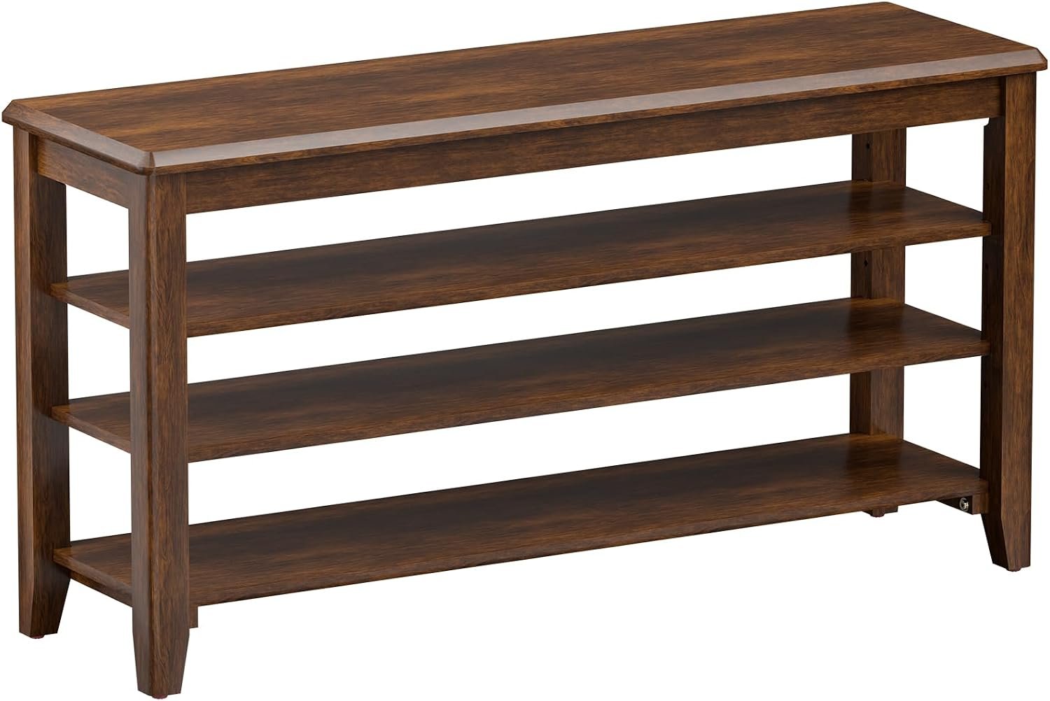 Taitiy Shoe Rack Bench with 3 Tier Adjustable Shelves Rubberwood Entryway