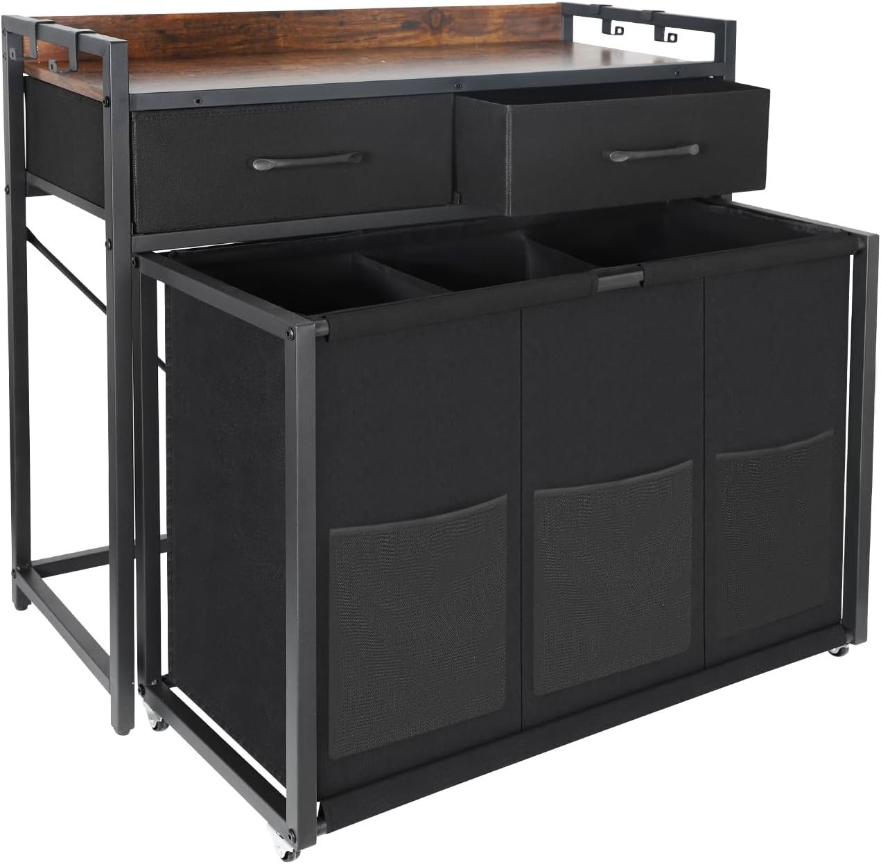 Rolling Laundry Sorter with wheels, Laundry Hamper 3 Section with shelf – 3 × 10.5 Gal (120L) Capacity, Laundry Basket with Drawers for Clothes-1 Storage Shelf, Laundry Organizer for Laundry Room