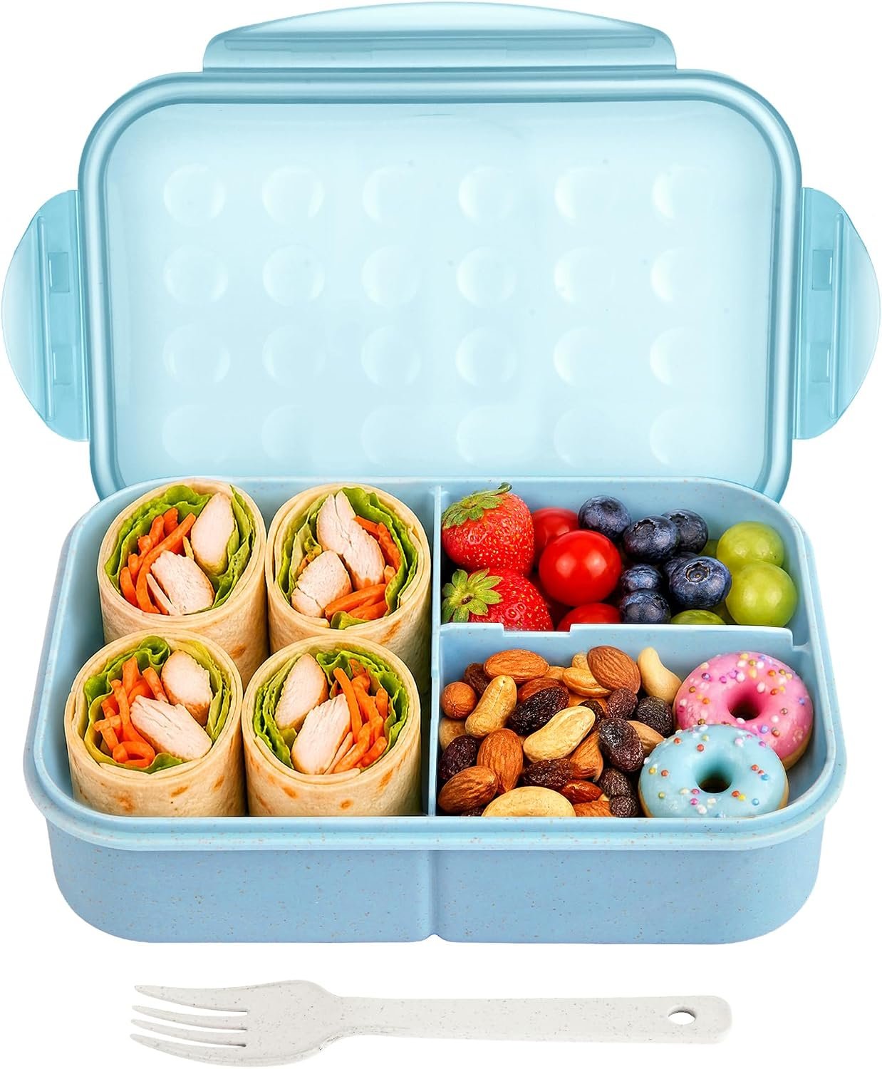 Itopor Bento Lunch Box for Kids & Adults, 46 oz, 3 Compartments, Blue