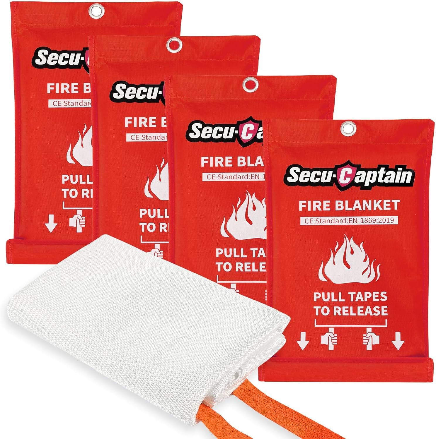 SecuCaptain Emergency Fire Blanket for Home and Kitchen – 4 Pack 40″x40″ Flame Suppression Fiberglass Fire Blankets for House Camping Car Office Warehouse Survival Safety