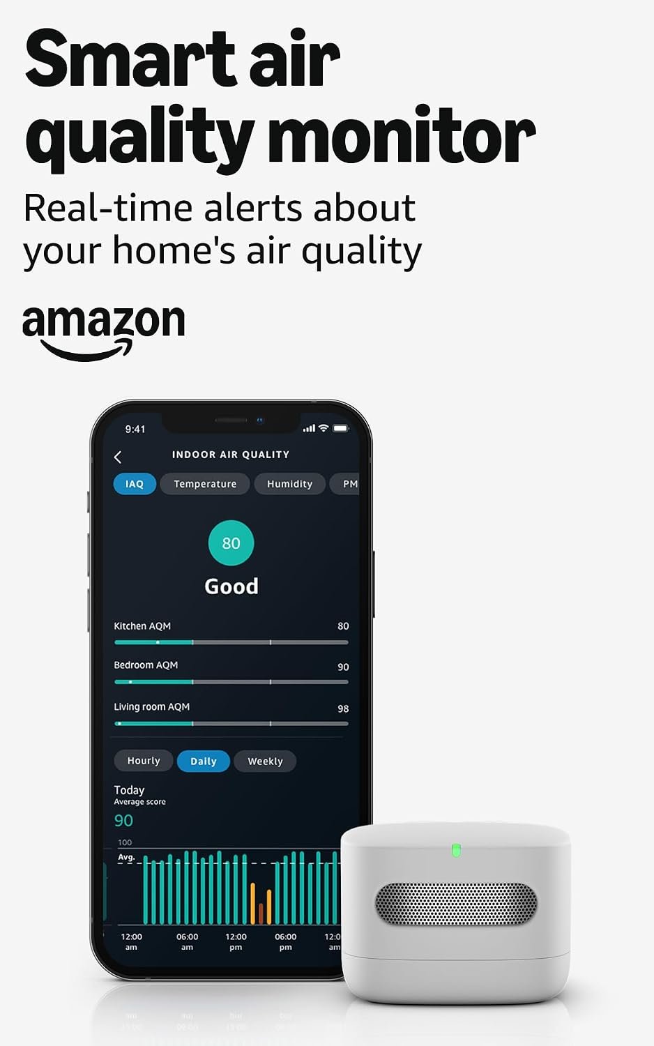 Amazon Smart Air Quality Monitor, Detects temperature, humidity, carbon monoxide, PM2.5 and VOCs, Get notifications when air quality drops, Works with Alexa (2-pack)