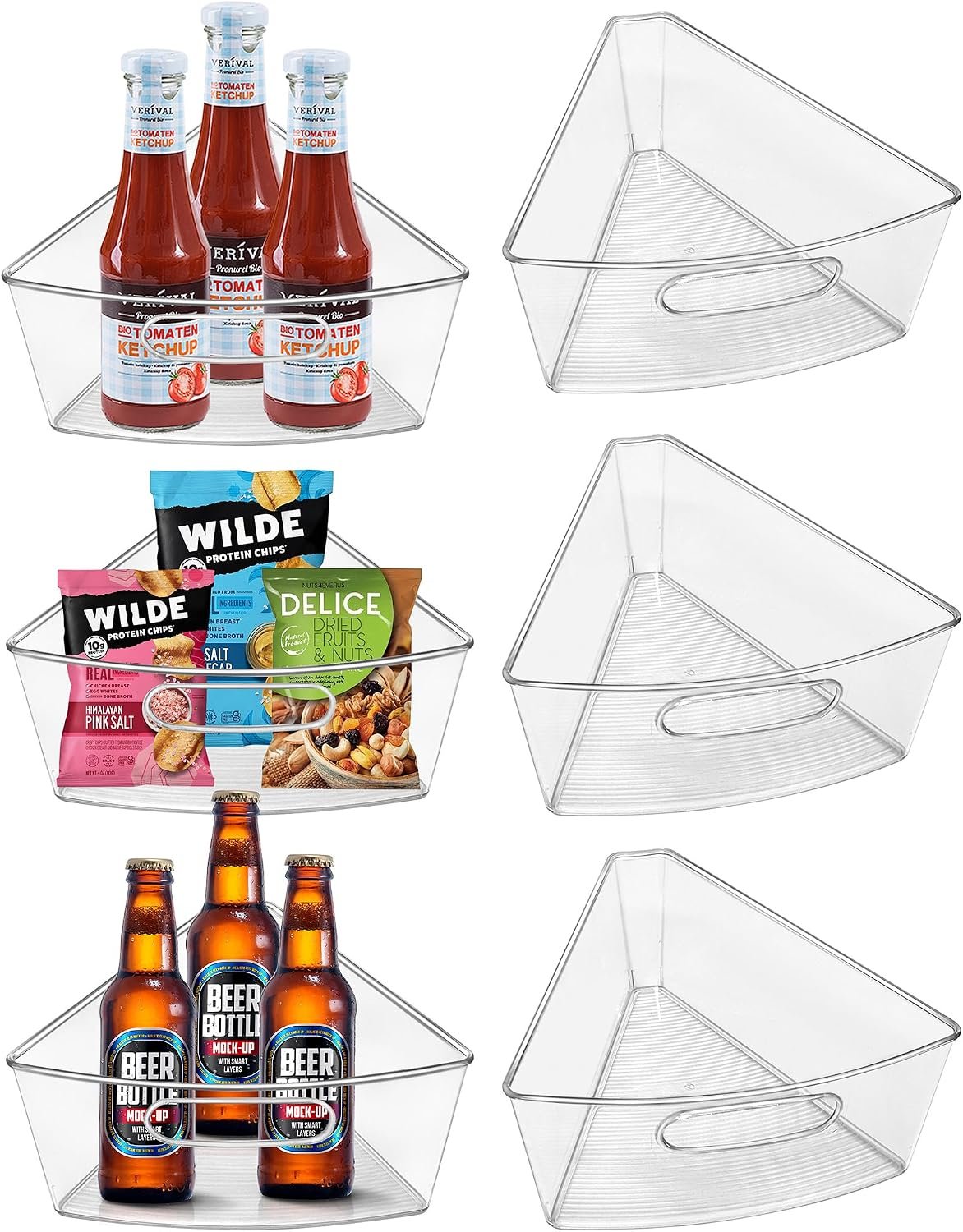 JOWBOOW Lazy Susan Organizer Bins for 28″-29″ Diameter Corner Cabinet Lazy Susan, 6 Pack, Clear Plastic Cabinet and Pantry Storage Bin, 1/8 Wedge-Food Safe, BPA Free