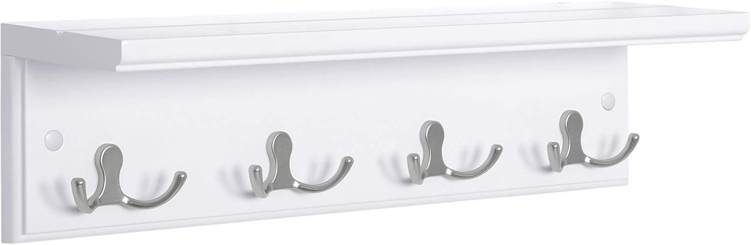 SONGMICS Wall-Mounted Coat Rack with Shelf, 4 Dual Metal Hooks