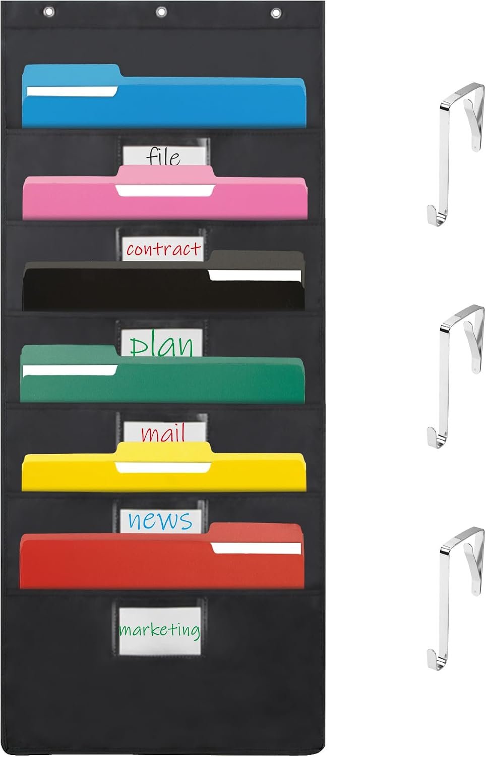 VZCPYTPM Black 6-Pocket Hanging Wall File Organizer, Pocket Chart for Classroom, Office, Home