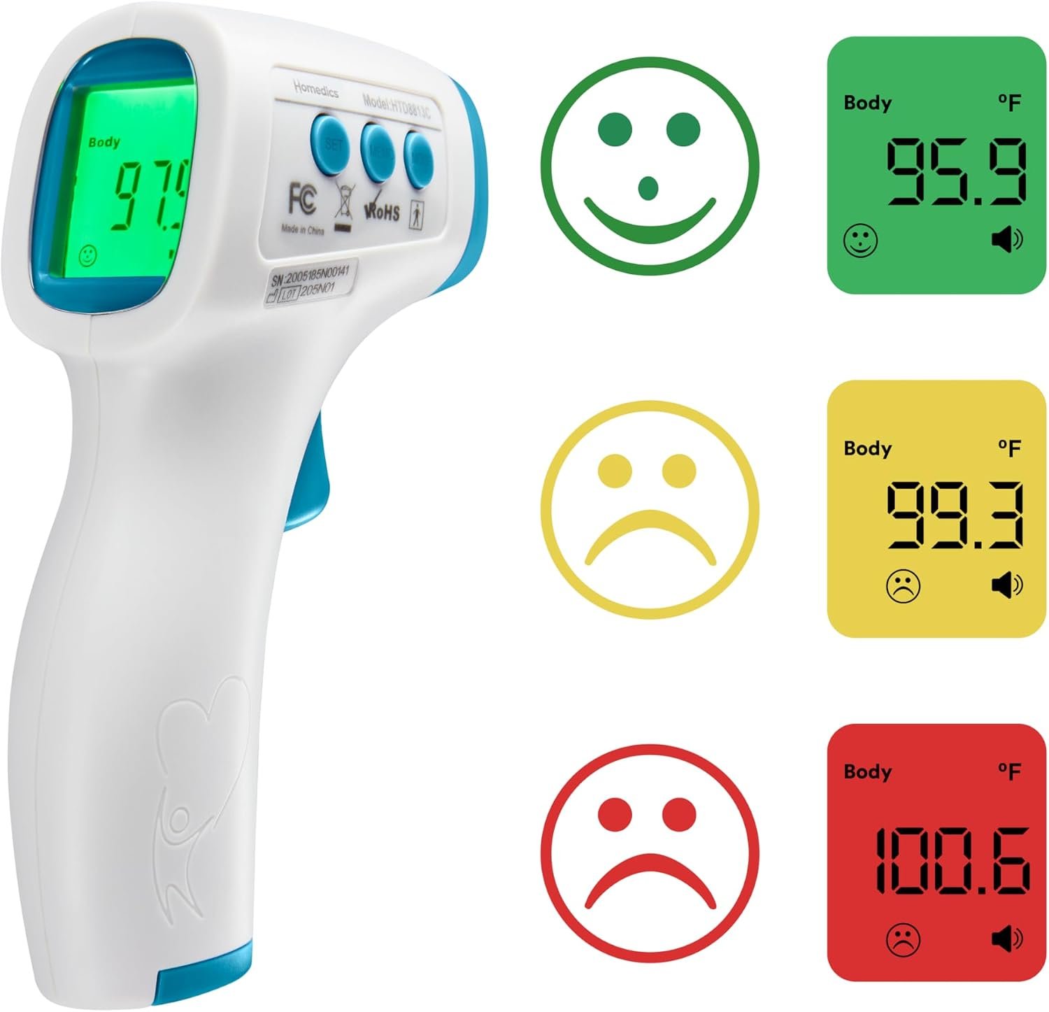HoMedics Non-Contact Infrared Forehead Thermometer, Clinically Proven Fast Accurate Results, High-Fever Alert with 4-in-1 Readings
