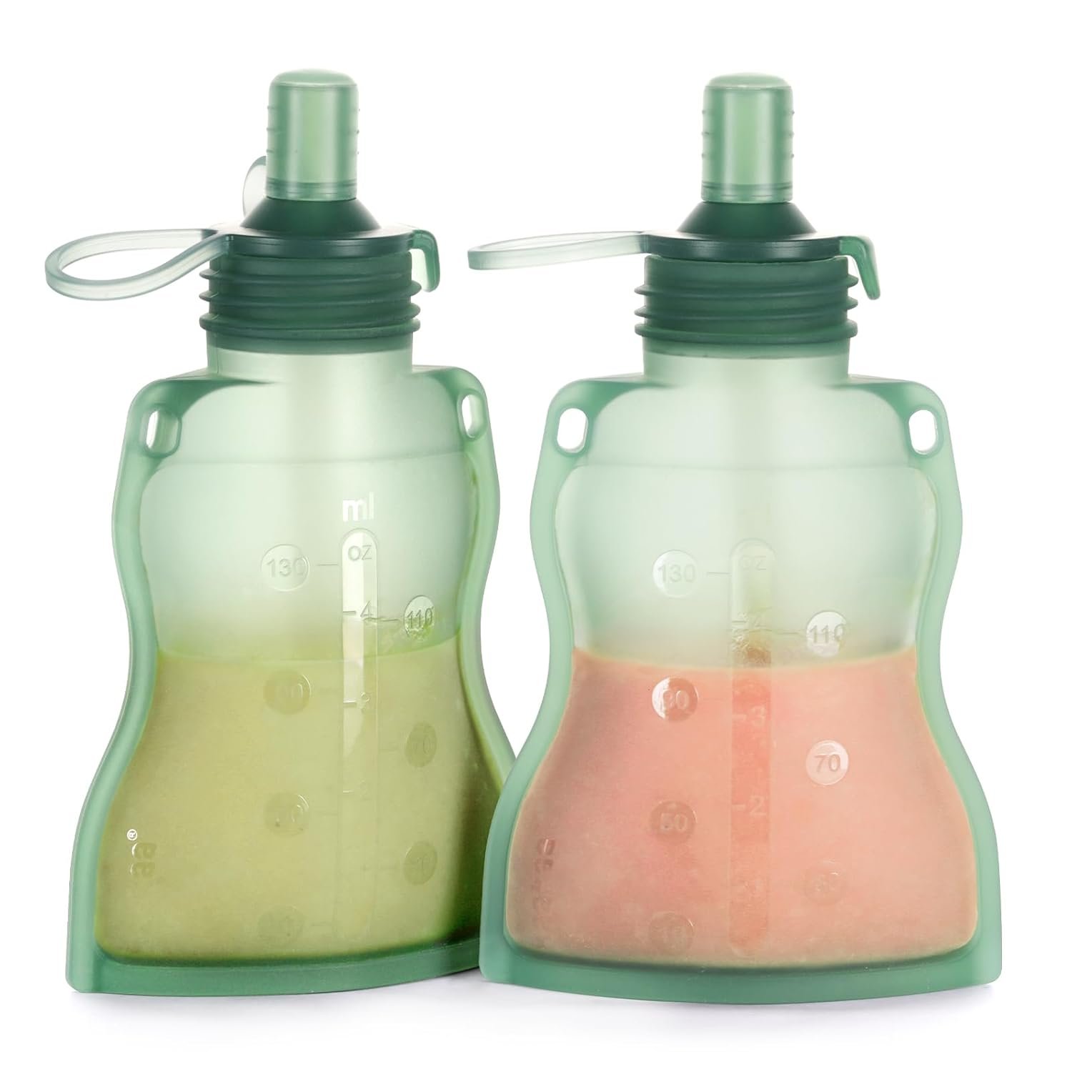 haakaa Yummy Pouch Reusable Baby Food Pouch, 4oz, 2 Pack, Pea Green