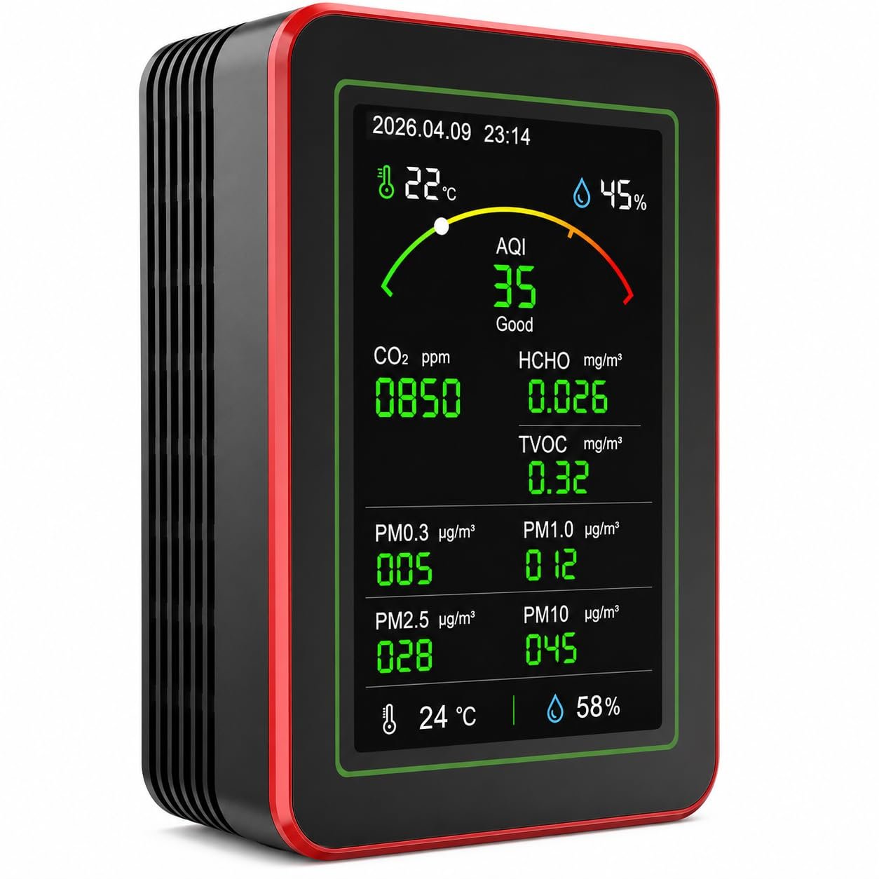 Professional 15-in-1 Air Quality Monitor with Smartphone APP – Dual Chip – Monitors CO₂ and Indoor Air Quality (CO₂), HCHO,TVOC,PM0.3,PM1.0,PM2.5,PM10,AQI,Temp and Humidity for Home,Office and Car Use