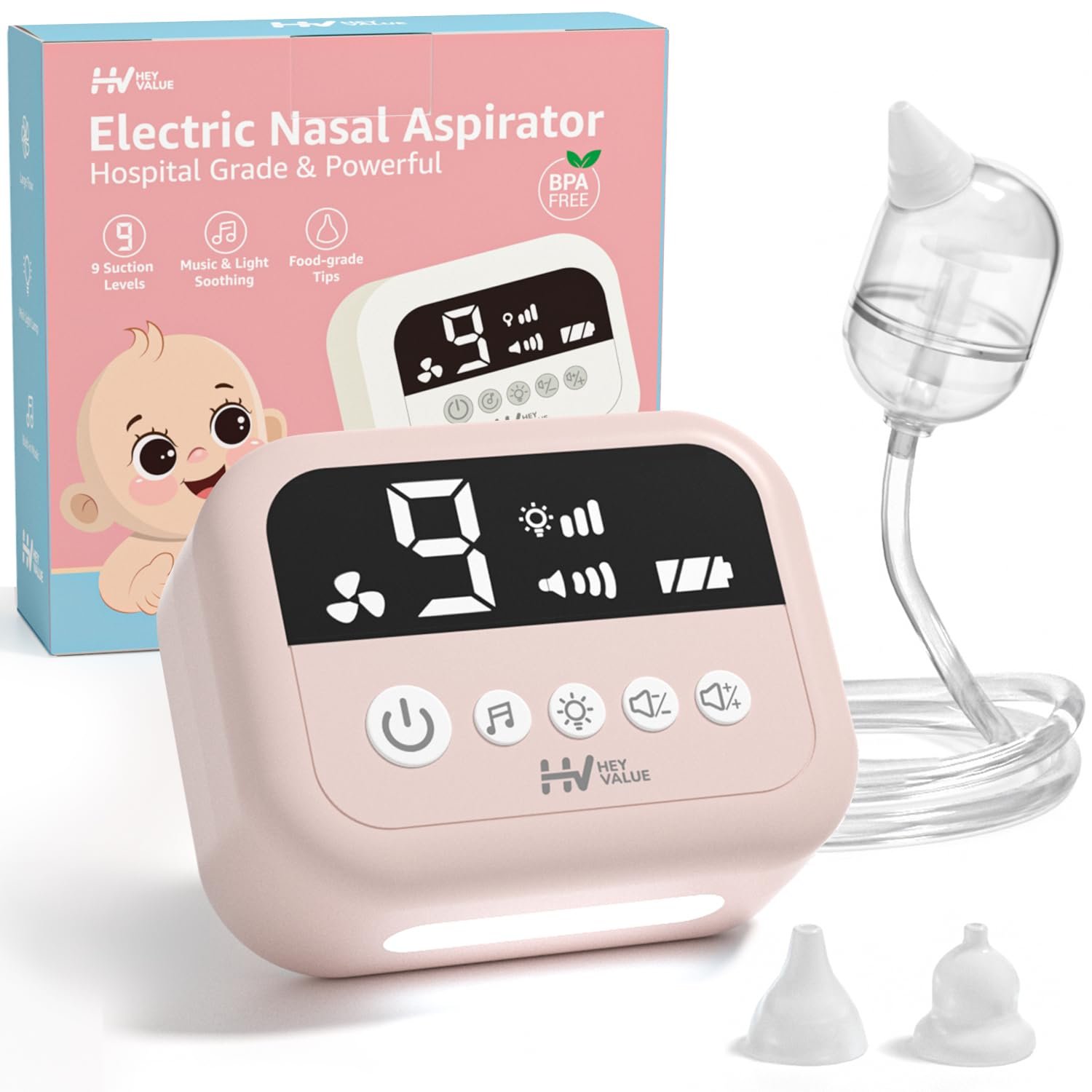 HEYVALUE Nasal Aspirator for Baby, Hospital Grade 9 Levels Suction, Pink