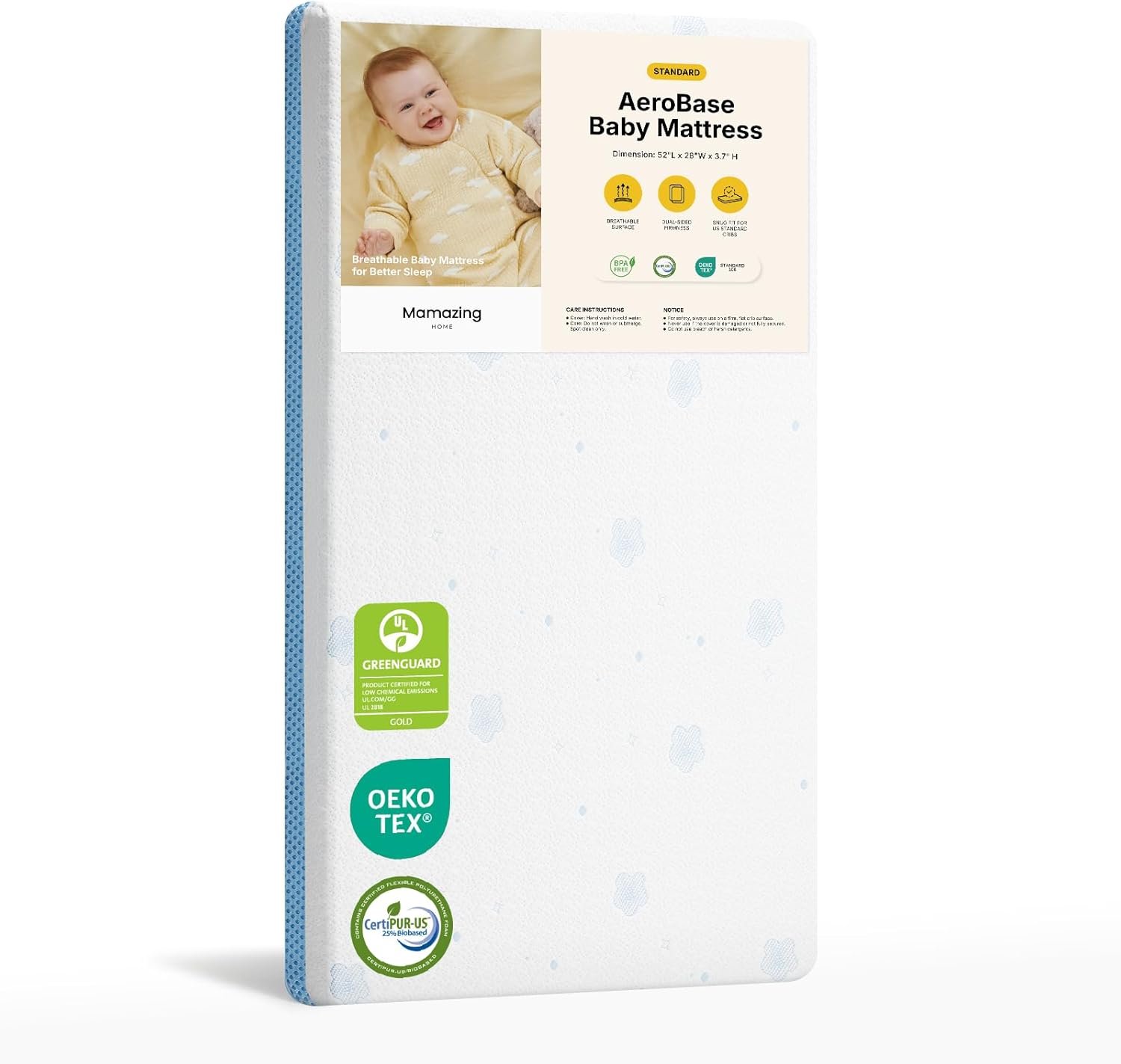 MAMAZING Aerobase Baby Crib Mattress, 52″ x 28″ Dual-Sided Mattress