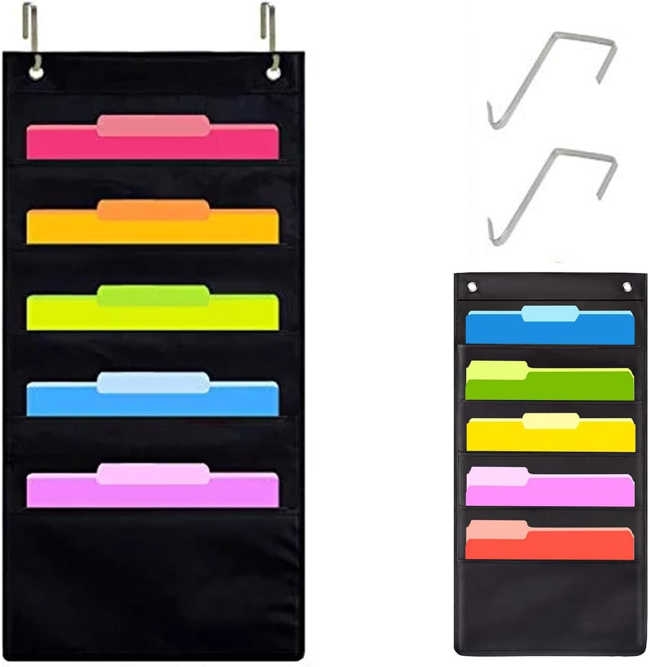 GUMIKE Hanging Wall File Organizer 5 Pocket with 2 Hooks (BLACK)