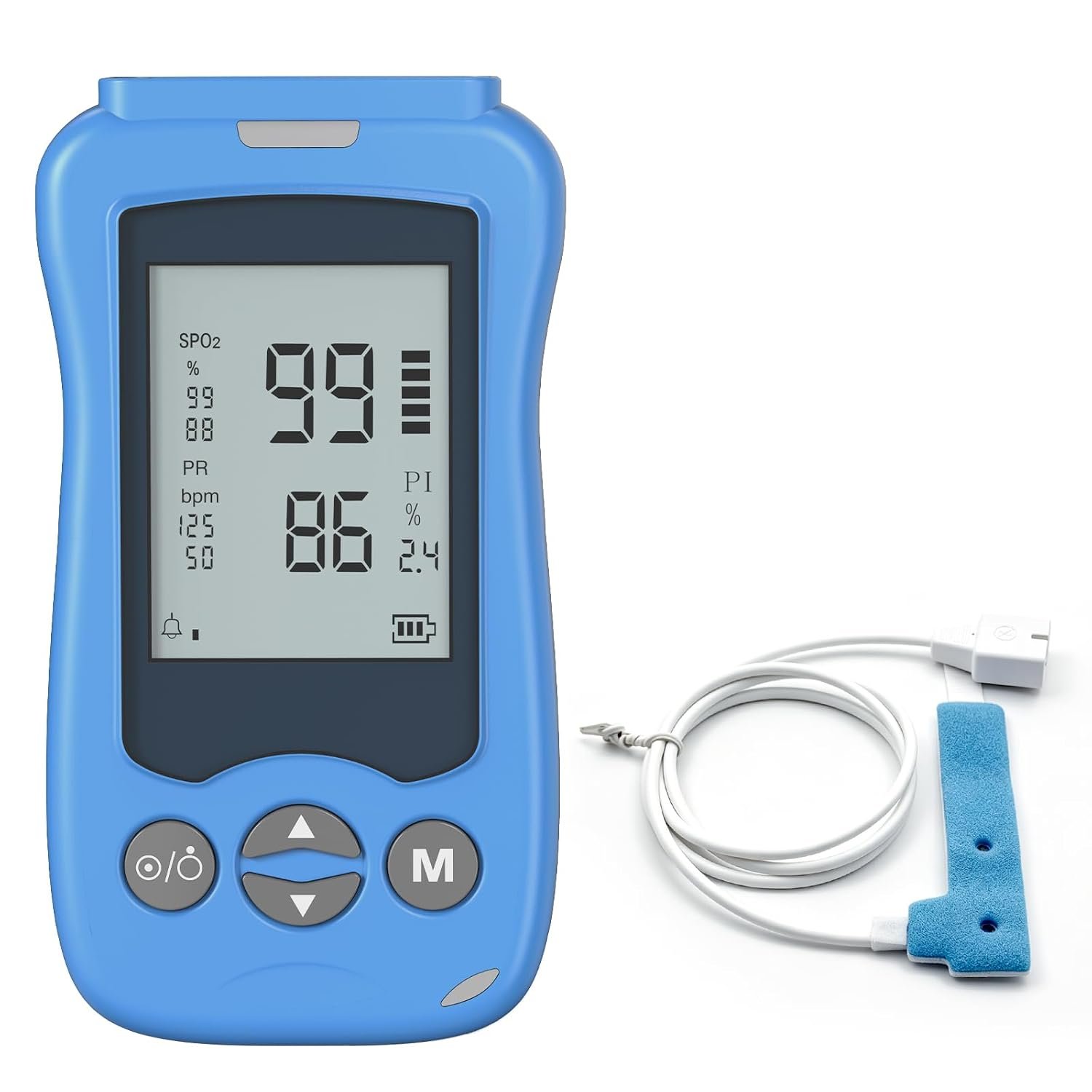 Handheld Fingertip Pulse Oximeter, Pediatric Pulse Ox with Soft Wrap Probe, Infant Pulse Oximeter for Babies Kids Adult, Continuous Monitoring Spot Checking, Fast Reading SpO2 Pulse Rate Respiration Rate, Adjustable Audio Visual Alarm (Blue)