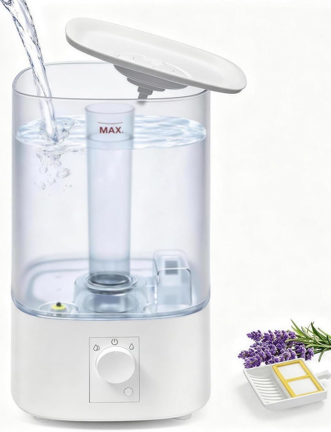 Humidifiers for Bedroom, 4L Ultrasonic Cool Mist Humidifier, 36H Runtime, 28 dB Quiet with Rotatable Mist Adjustment Knob & Night Light, Easy to Use Humidifier for Baby Nursery, Plants, White