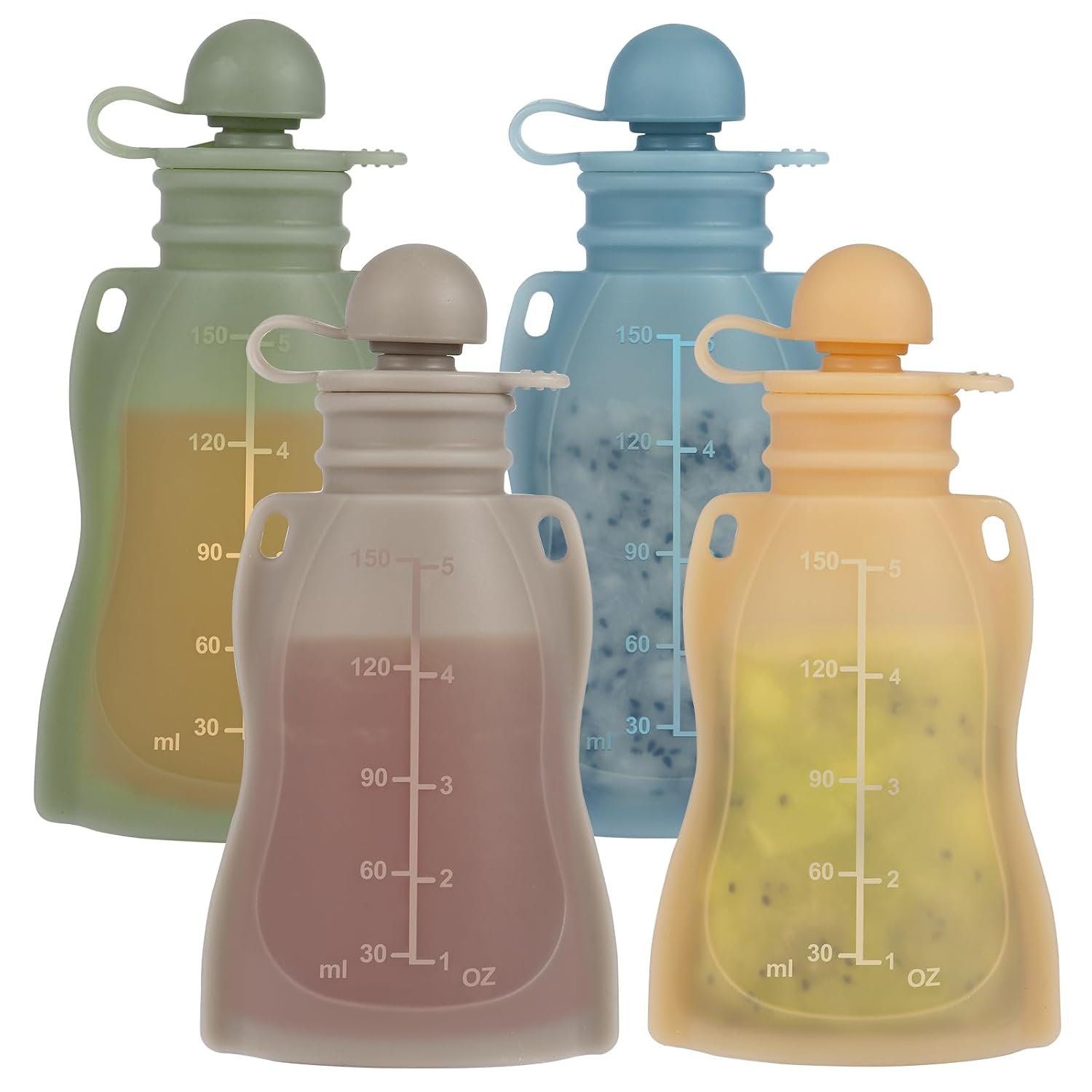 Eascrozn 4 Pack Reusable Baby Food Pouches, Squeezable Pouches BPA Free