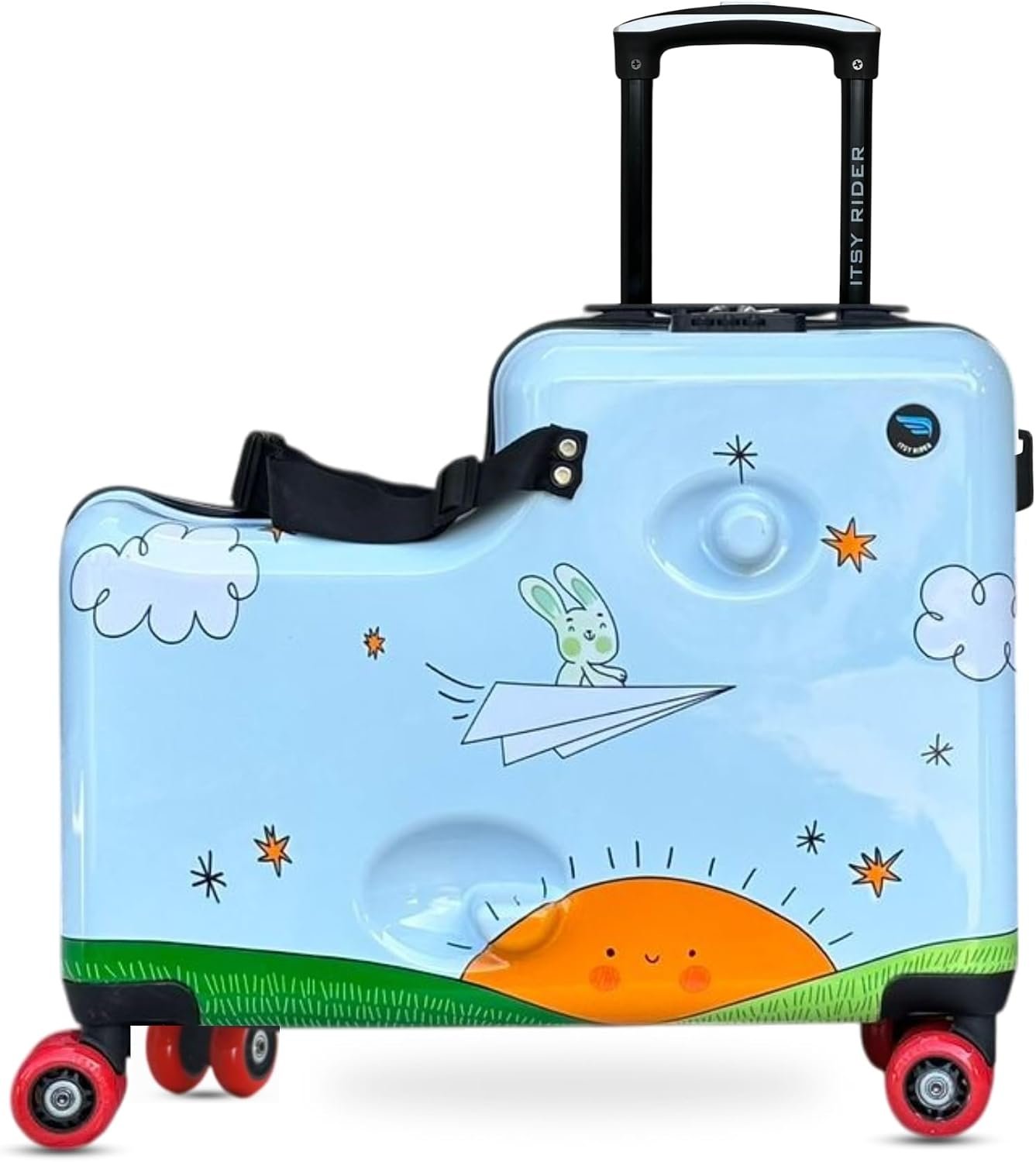 Cegali Itsy Rider 20″ Ride-on Suitcase for Kids with Double Spinner Red Wheels (Blue Flyer)