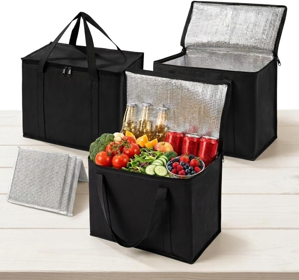 Damita 3Pack Large Insulated Cooler Bag Soft Sided Food Delivery Heavy-Duty