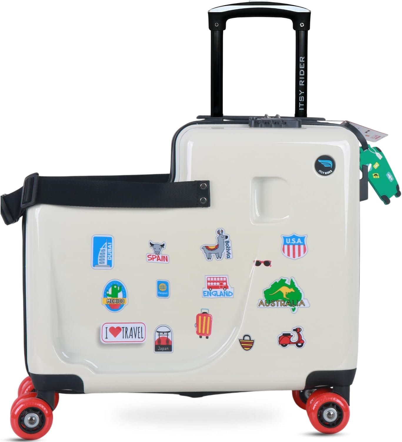 Cegali Itsy Rider 20″ Ride-on Suitcase for Kids with Double Spinner Red Wheels (Beige Aero)