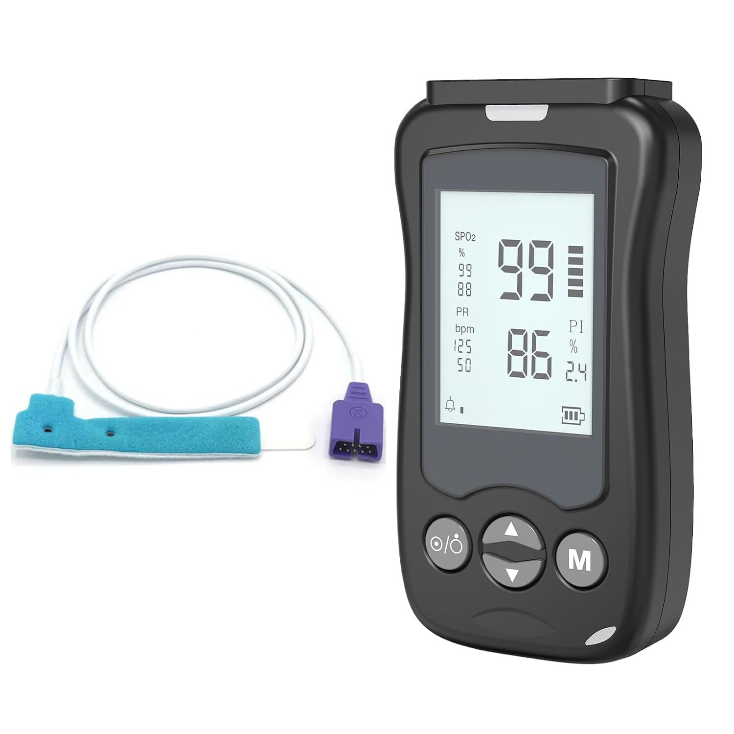 Handheld Fingertip Pulse Oximeter Medical Grade Pediatric Wrap Probe for Baby Kids Spot Checking Black Continuous Pulse Oximeter Adult Tracking Fast Accurate SpO2 Pulse Rate Respiration Rate Customizable Audio Visual Alarm
