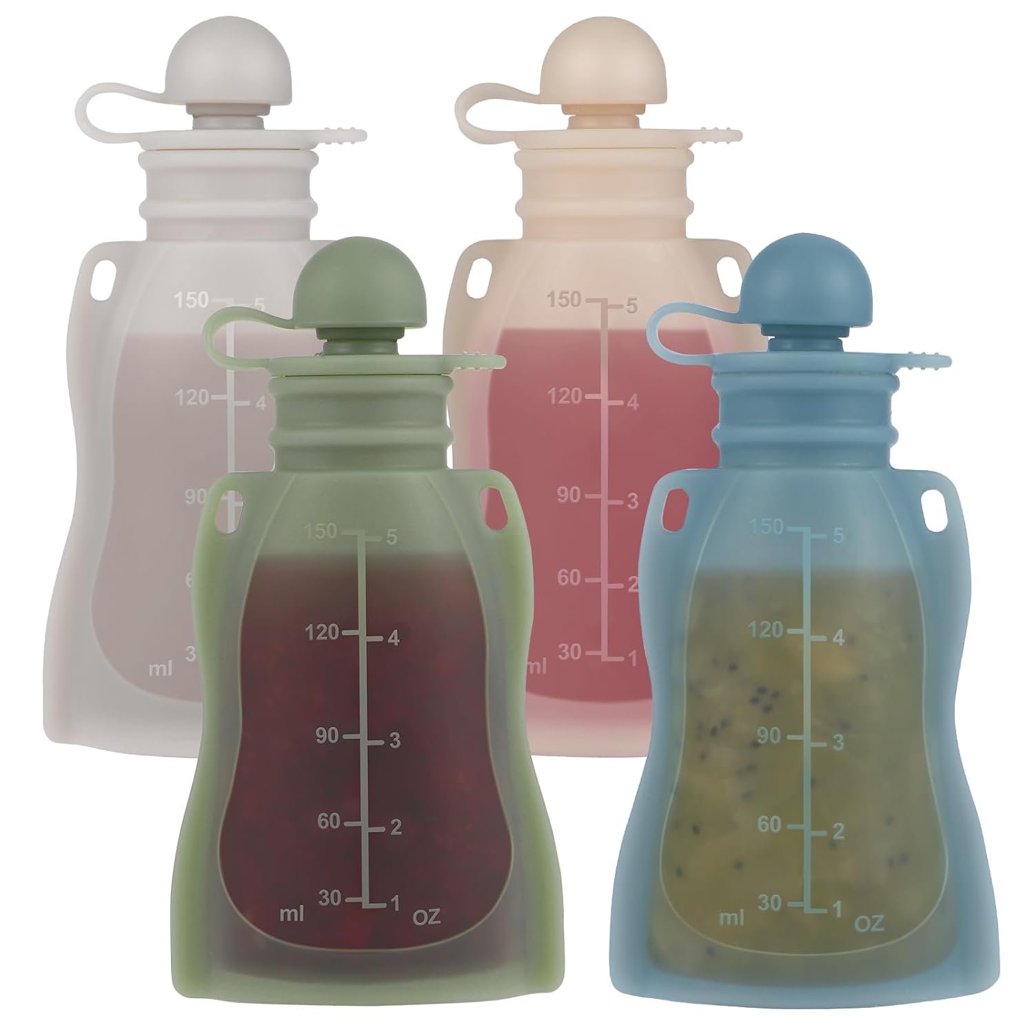 Eascrozn 4 Pack Silicone Baby Food Pouches Reusable 5OZ Containers