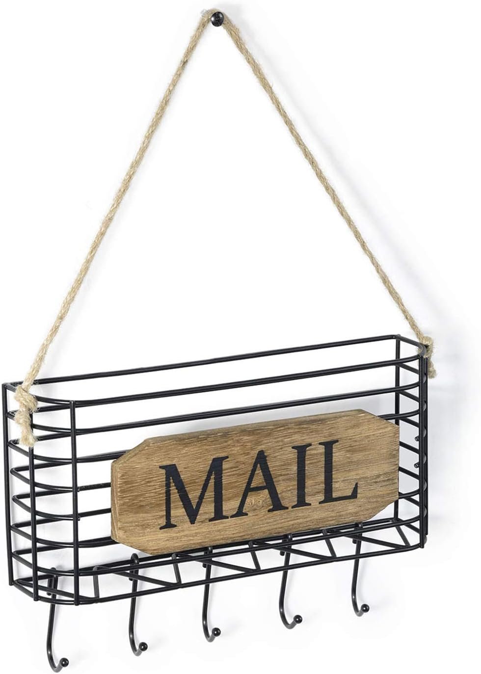 SRIWATANA Mail Organizer Wall Mount, 5 Key Hooks, Small, Carbonized Black