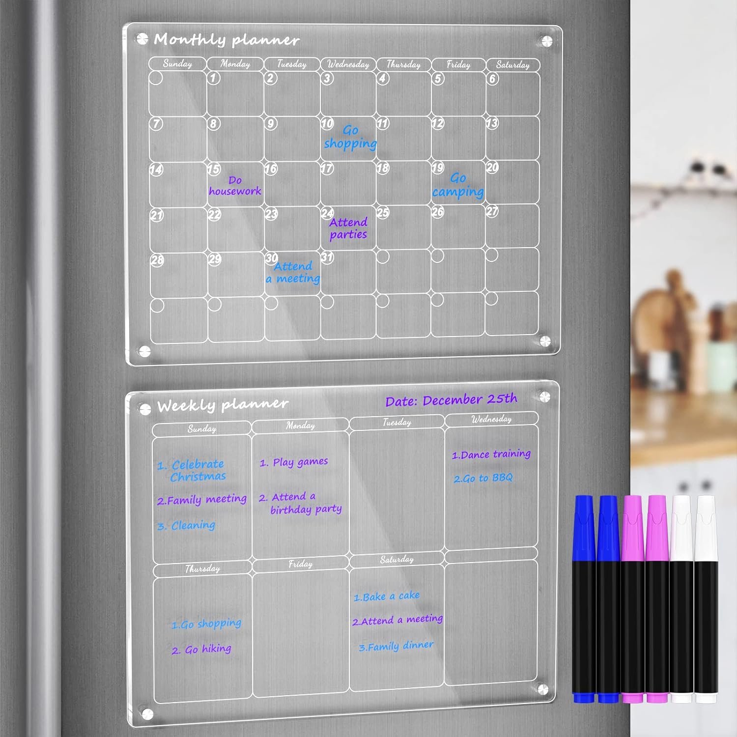 AITEE Magnetic Monthly Weekly Dry Erase Board Set for Fridge with 6 Markers