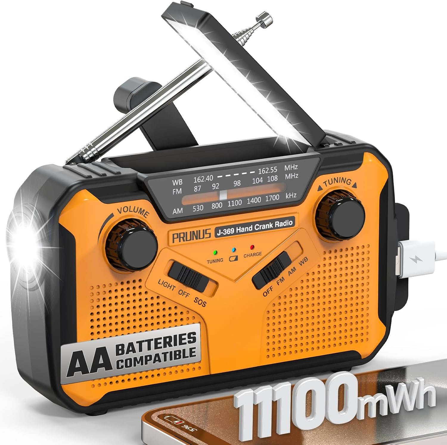 PRUNUS J-369 11100mWh Emergency Weather Radio NOAA/AM/FM