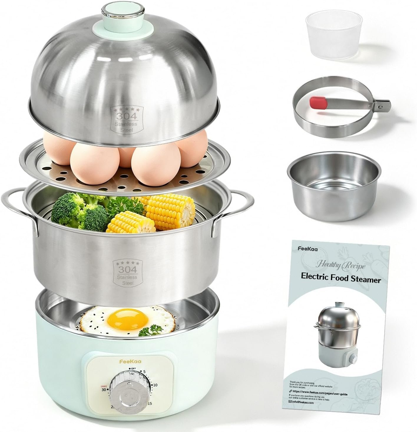 FeeKaa Egg Cooker, Electric Egg Boiler Stainless Steel 14 Eggs Capacity