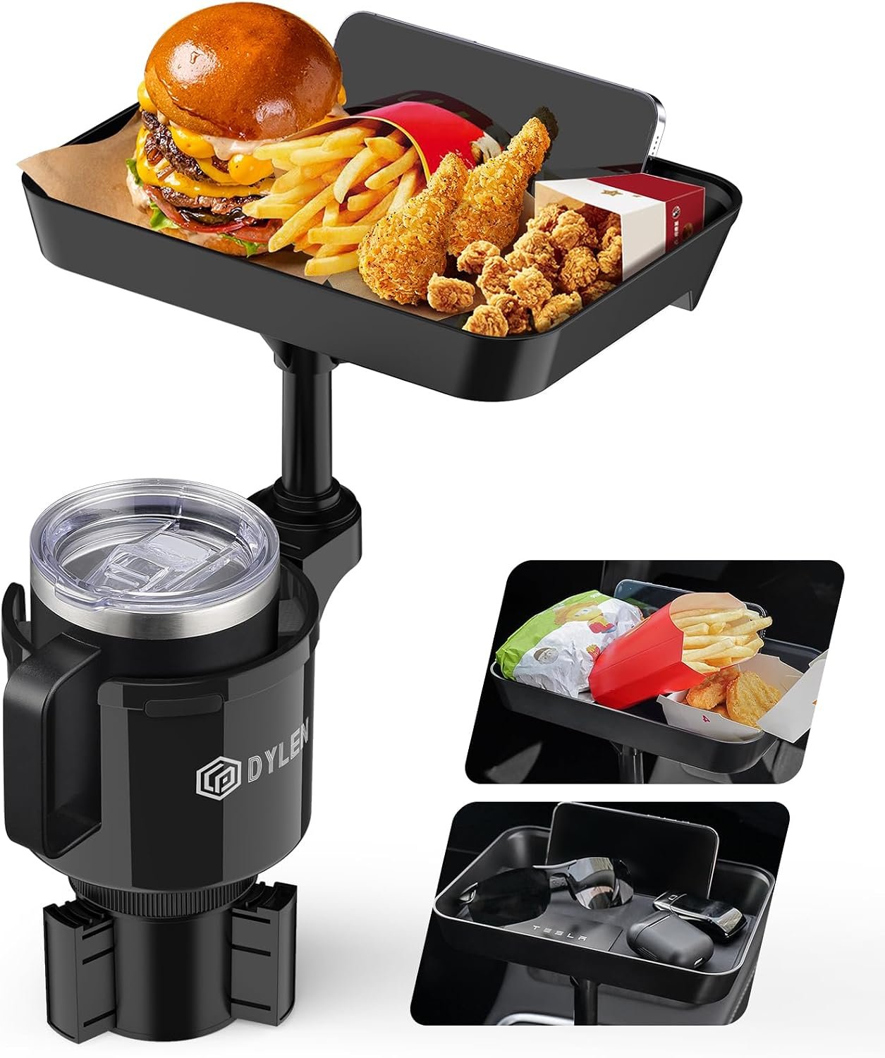 DYLEN Car Cup Holder Tray, 9.5”Detachable Car Food Tray Table for Eating