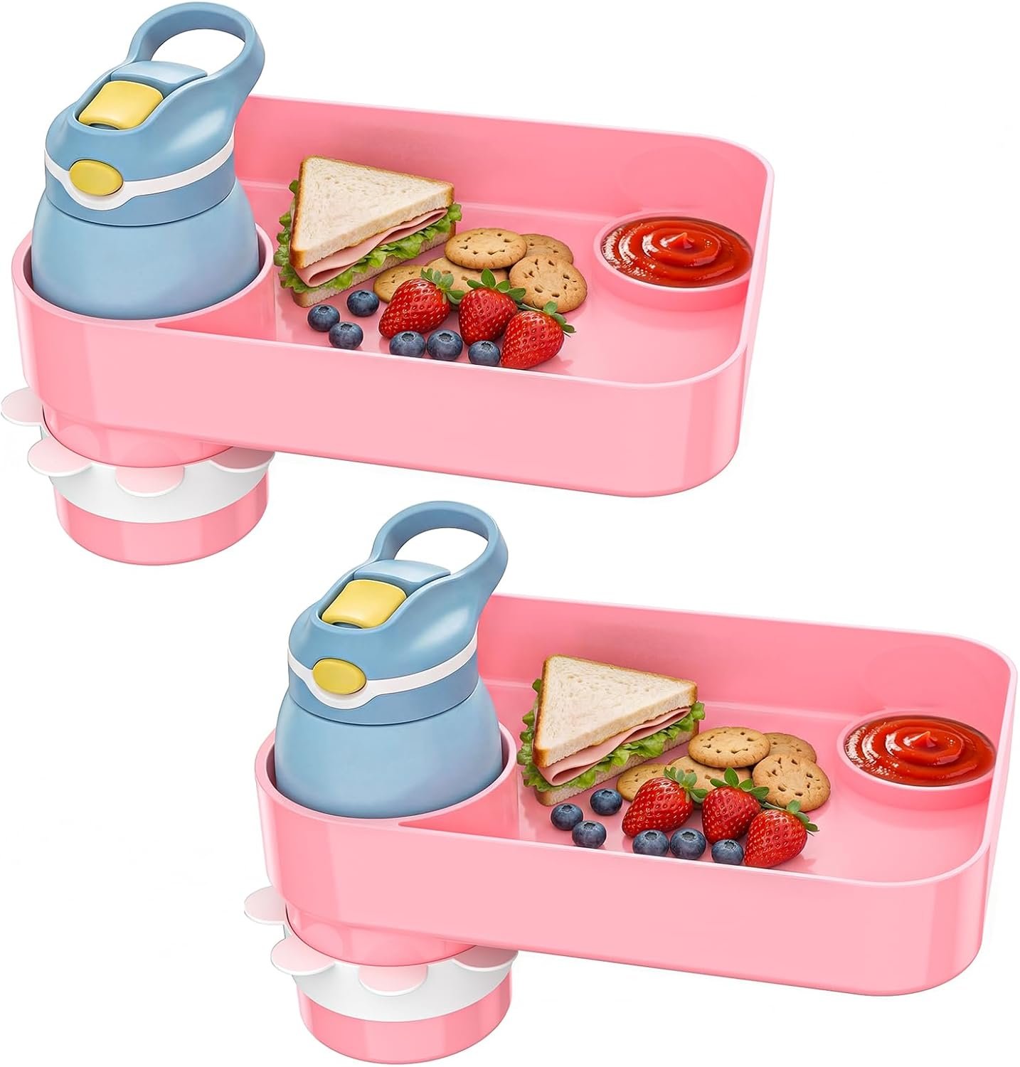 Kids Car Seat Tray, Travel Tray with Cup Holder for Toddler Baby, Kids Car Seat Food Snack Organizer for Road Trip, Stroller Snack Organizer Travel Must Haves Toddler Must Haves (Pink, 2 Packs)