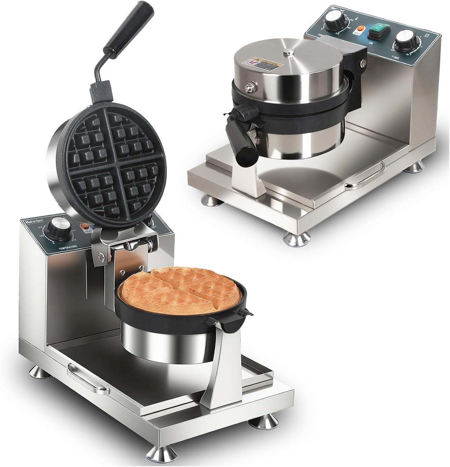 Hehinton® 110V 1300W Commercial Belgian Waffle Maker, Rotatable Croffle Machine with 122-572℉ Temp Control, 0-5min Timer, φ7″X1.2″ Thick Non-Stick Liege Waffle Maker