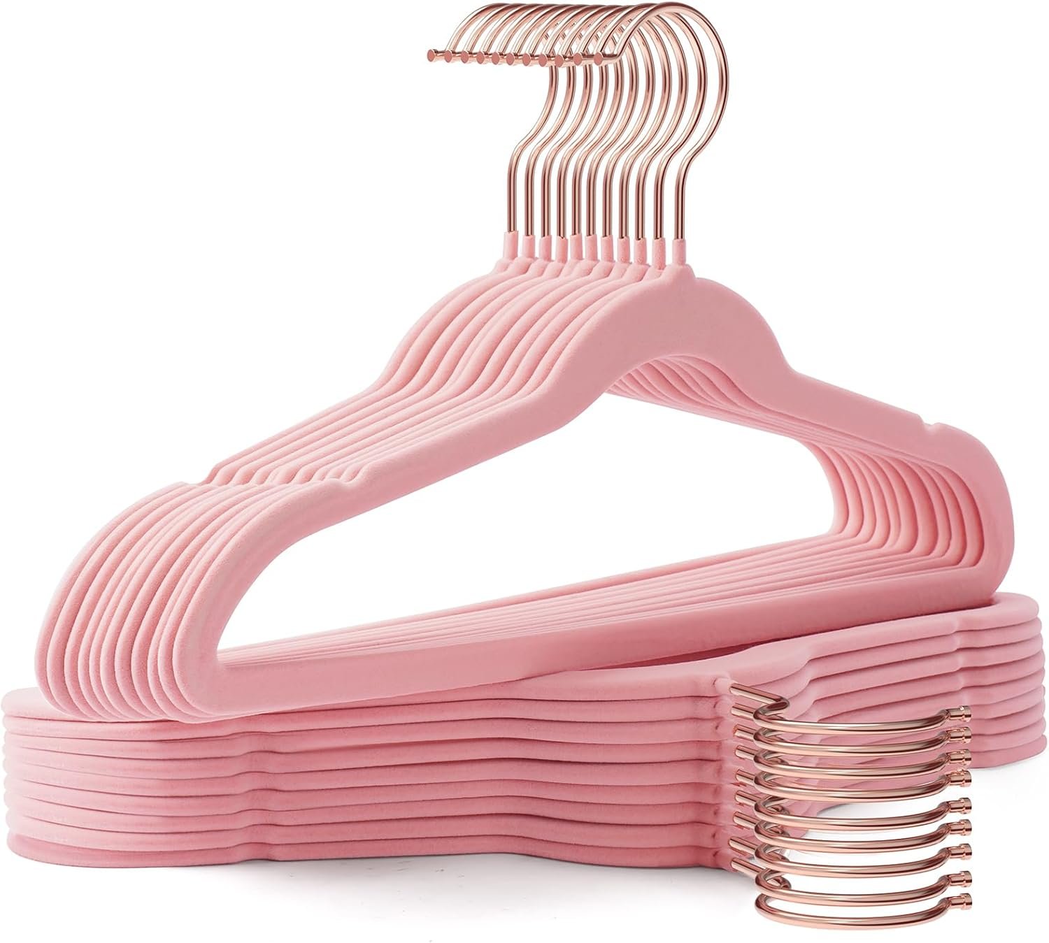Kids Hangers 50 Pack,14 Inch Kids Velvet Hangers Slim & Space-Saving,Baby Clothes Hangers with 360 Swivel Hook,Heavy Duty Hanger for Infant & Childrens Coats, Pants,and Dress (Pink)