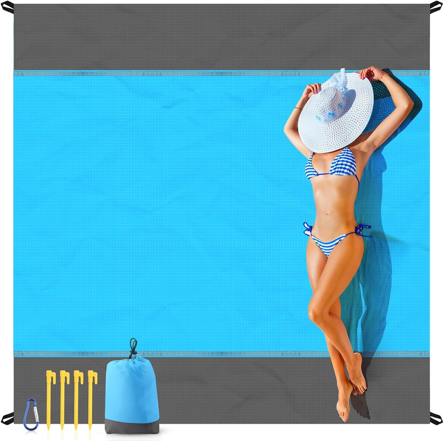 EASYFUN Beach Blanket Sandproof Oversized, 79”×83” Extra Large Beach Mat, Portable Picnic Mat for Travel Camping Hiking, Lightweight Beach Essentials Family Water Resistant Mat