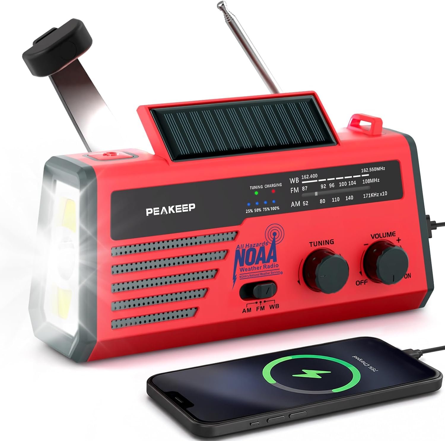 Peakeep NOAA Emergency Weather Radio Alert with Crank Solar Battery Powered