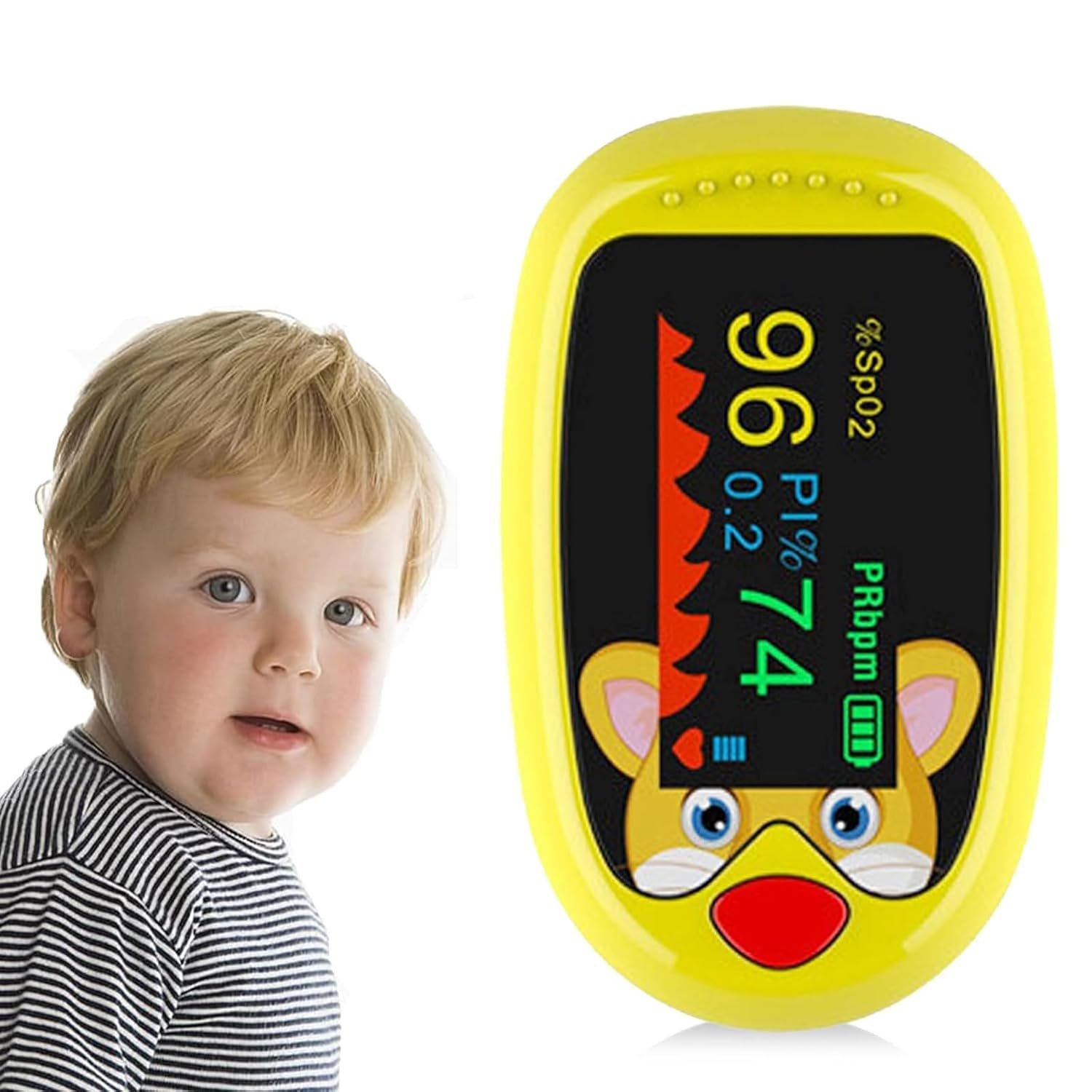Pulse Oximeter, Pulse Oximeter Oxygen Monitor Finger For Kids and Child Over 2,Children’s Sats Monitor Checking Oxygen Saturation, Heart Rate,PI At Home, School or Trip Use (yellow)