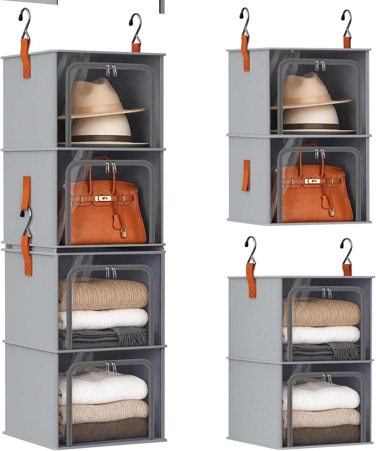 Homsorout 4-Tier Modular Hanging Closet Organizer Shelves Grey