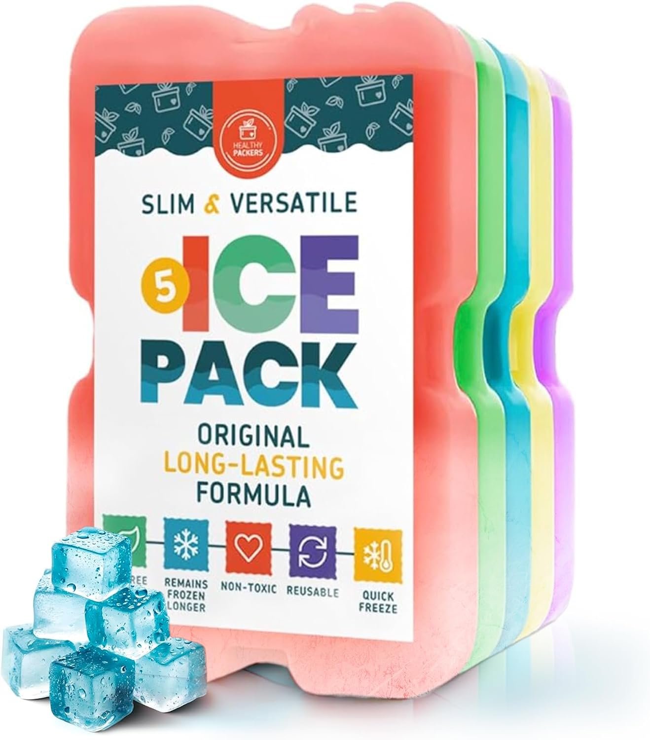 Healthy Packers Ice Packs for Lunch Boxes & Coolers | Slim Reusable 5-Pack