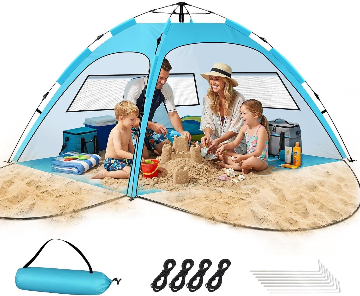 Pop Up Beach Tent Sun Shelter – Easy Set up in 3S Instant, Tents for 4/5 Person Beach Umbrella Sun Shelter Shade, UV 50+ Protection, Wind Resistant, Lightweight Portable Baby Tents Shade for Family
