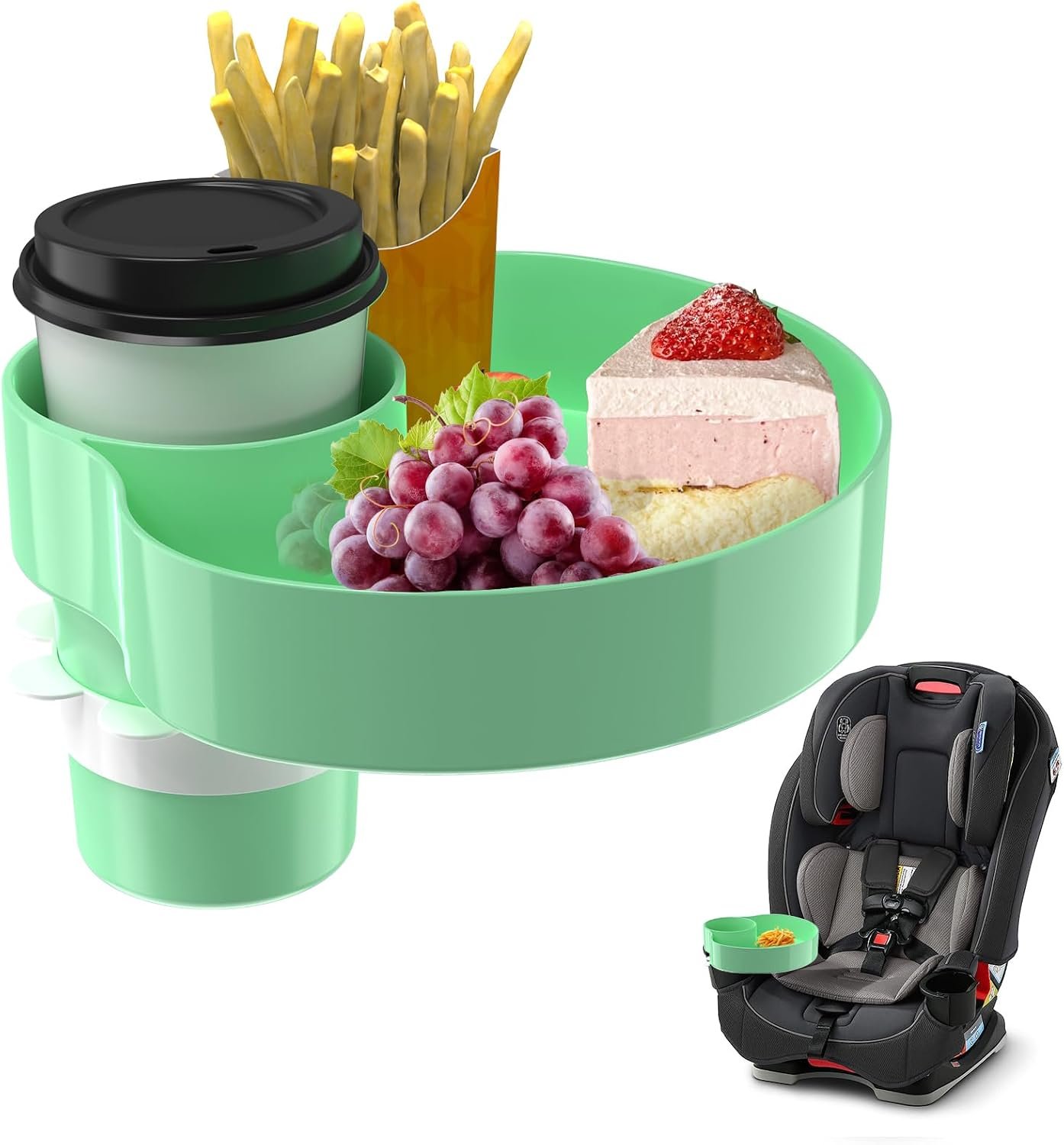 Kids Car Seat Tray, Travel Tray with Cup Holder for Toddler Baby, Kids Car Seat Food Snack Organizer for Road Trip, Stroller snack Organizer Travel Must Haves Toddler Must Haves (Light Green, 1 PCS)