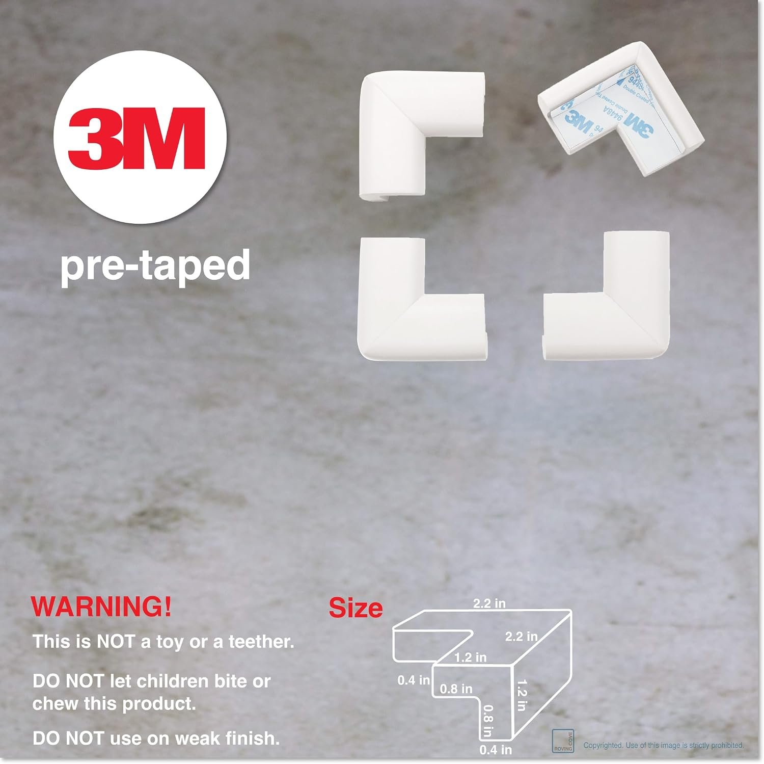 Roving Cove Baby Proof Corner Protector, Pre-Taped, 4 Large Corners