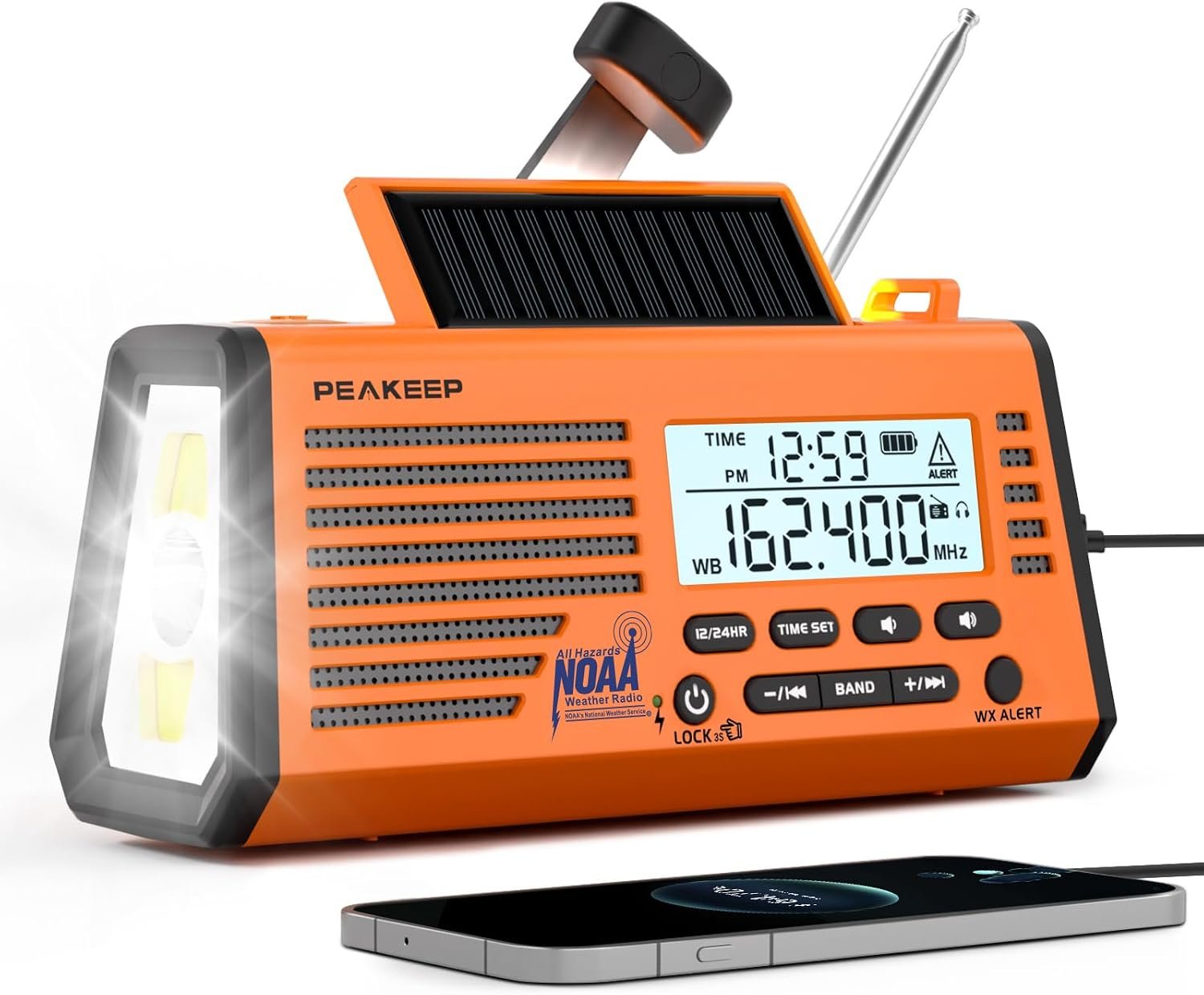 Peakeep Emergency Radio NOAA Weather Alert Battery Solar Crank Powered
