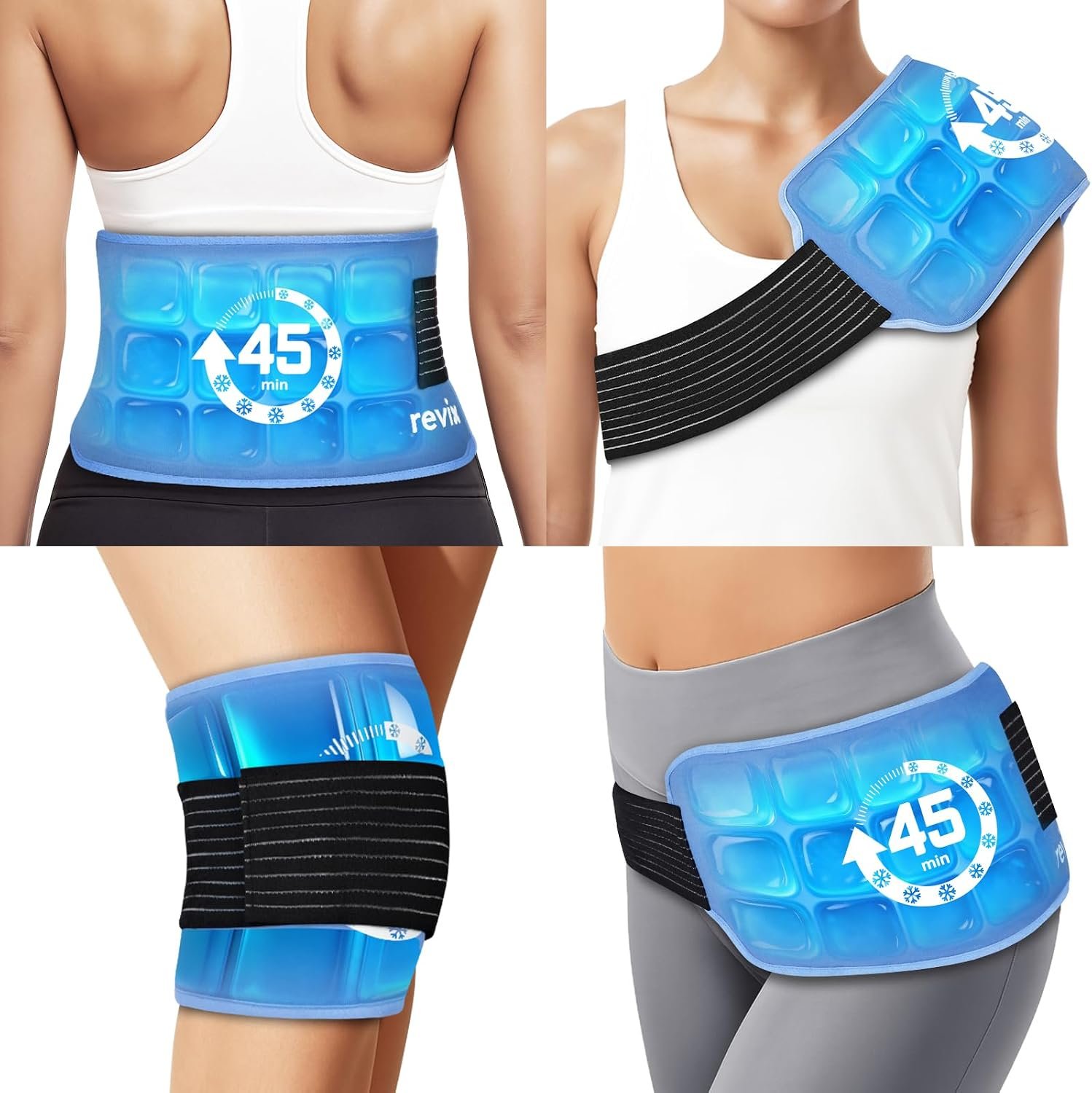 REVIX Ice Pack for Injuries Reusable, 14 × 7″ Gel Cold Compress with Strap
