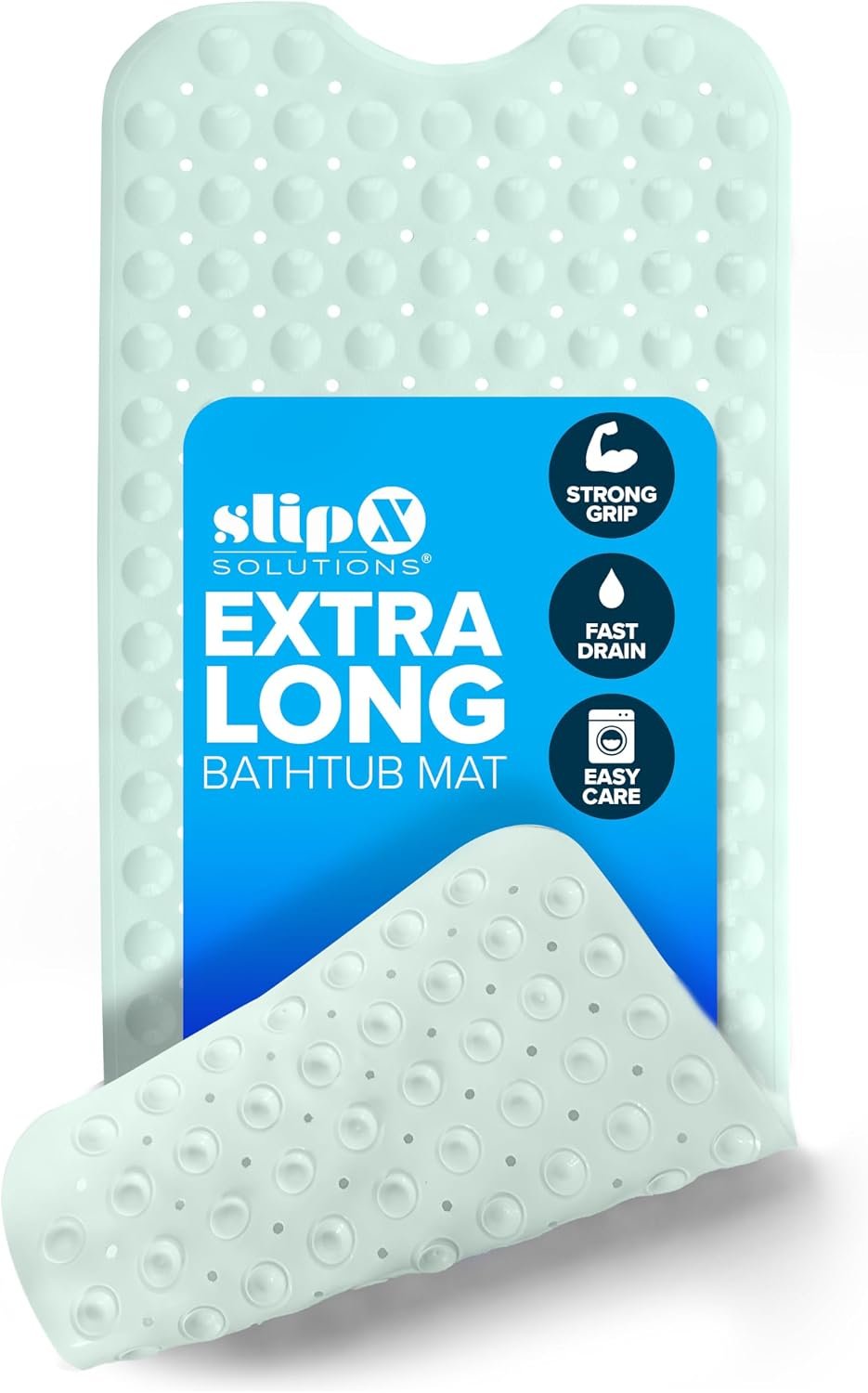 SlipX Solutions 39×16 Extra Long Non Slip Bath Mat, Tub & Shower, Seafoam