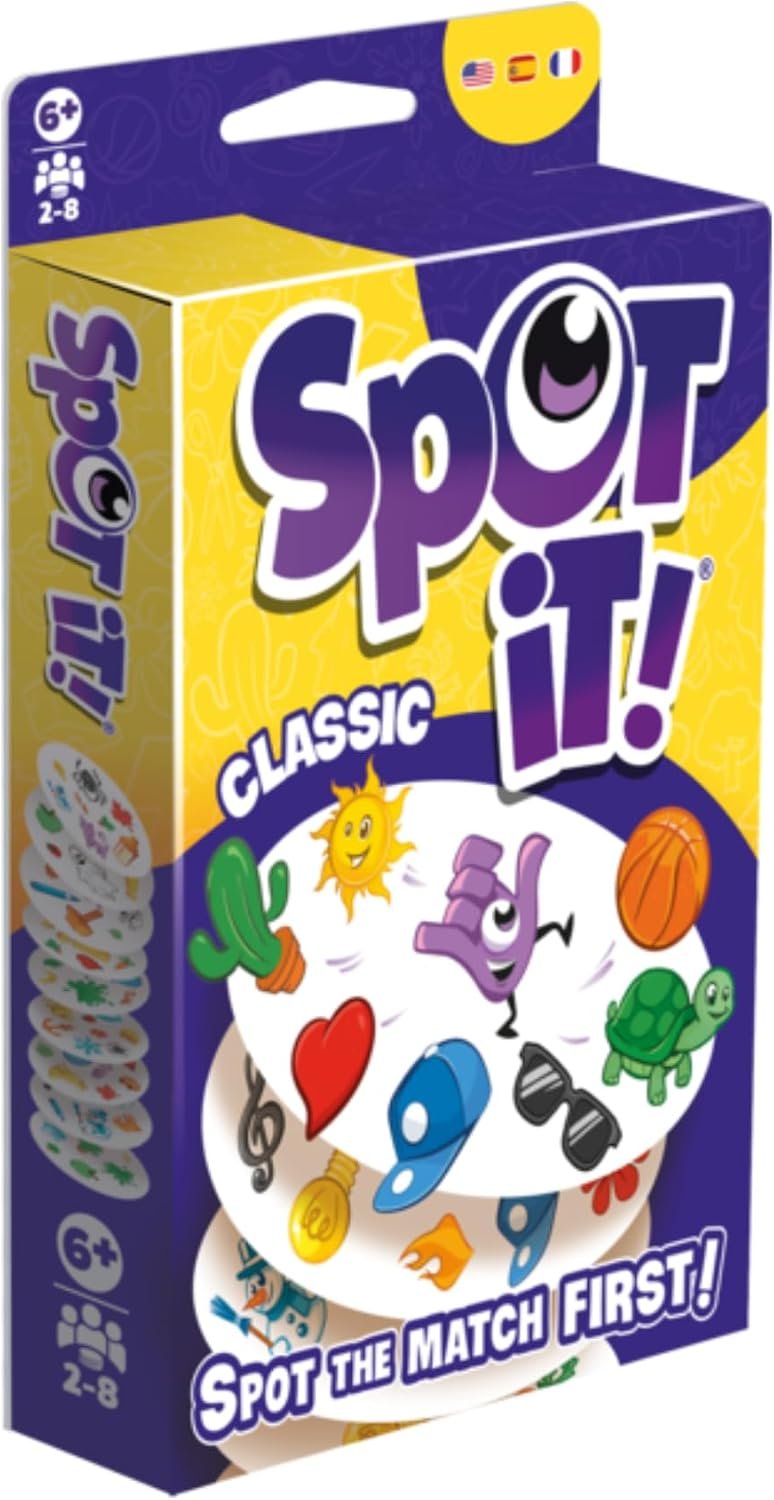 Asmodee Spot It! Classic Card Game (2024 Refresh) – Pocket Eco Edition, 5-in-1 Visual Perception Game for Quick Reflexes and Family Fun, Ages 6+, 2-8 Players, 10 Minute Playtime
