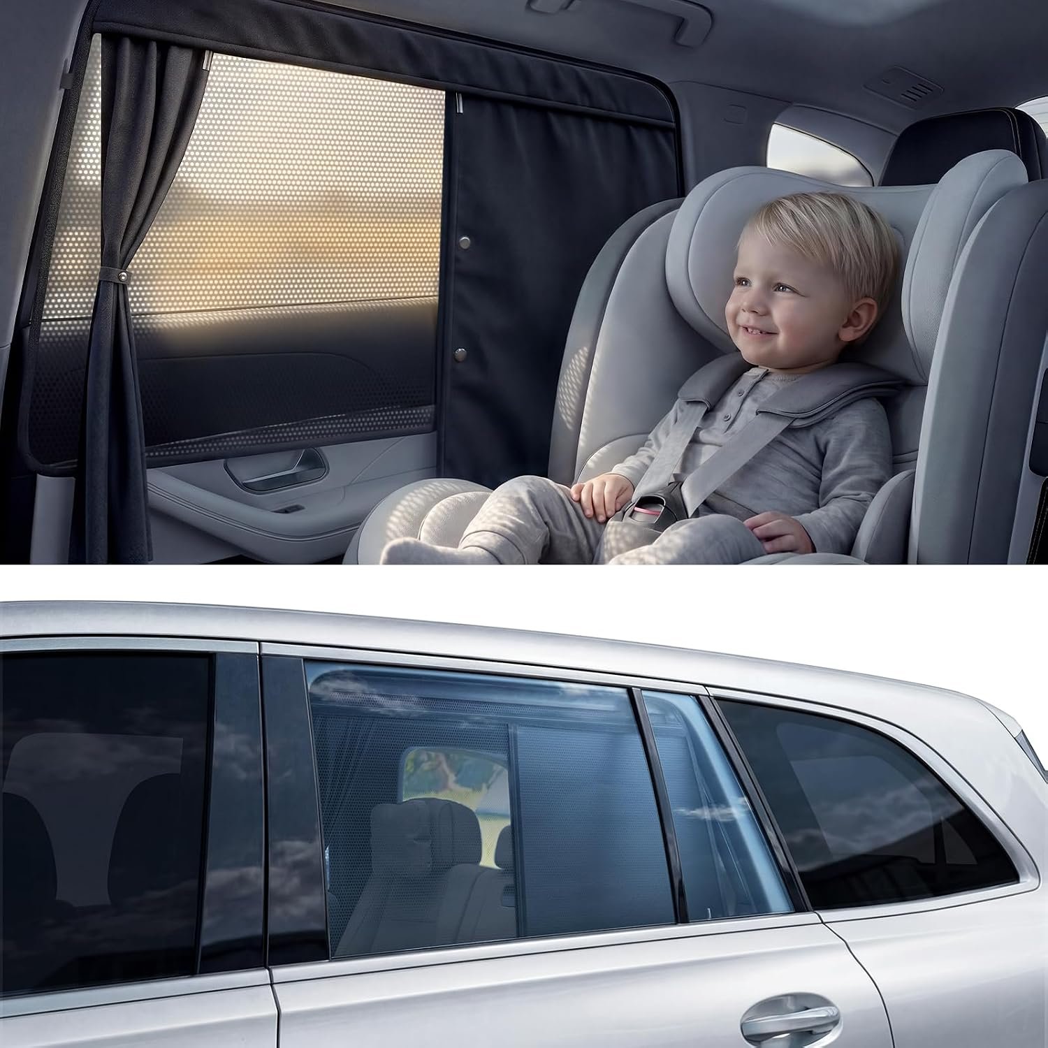NMoiss Dual-Layer Auto Car Window Shades for Baby 2 PCS