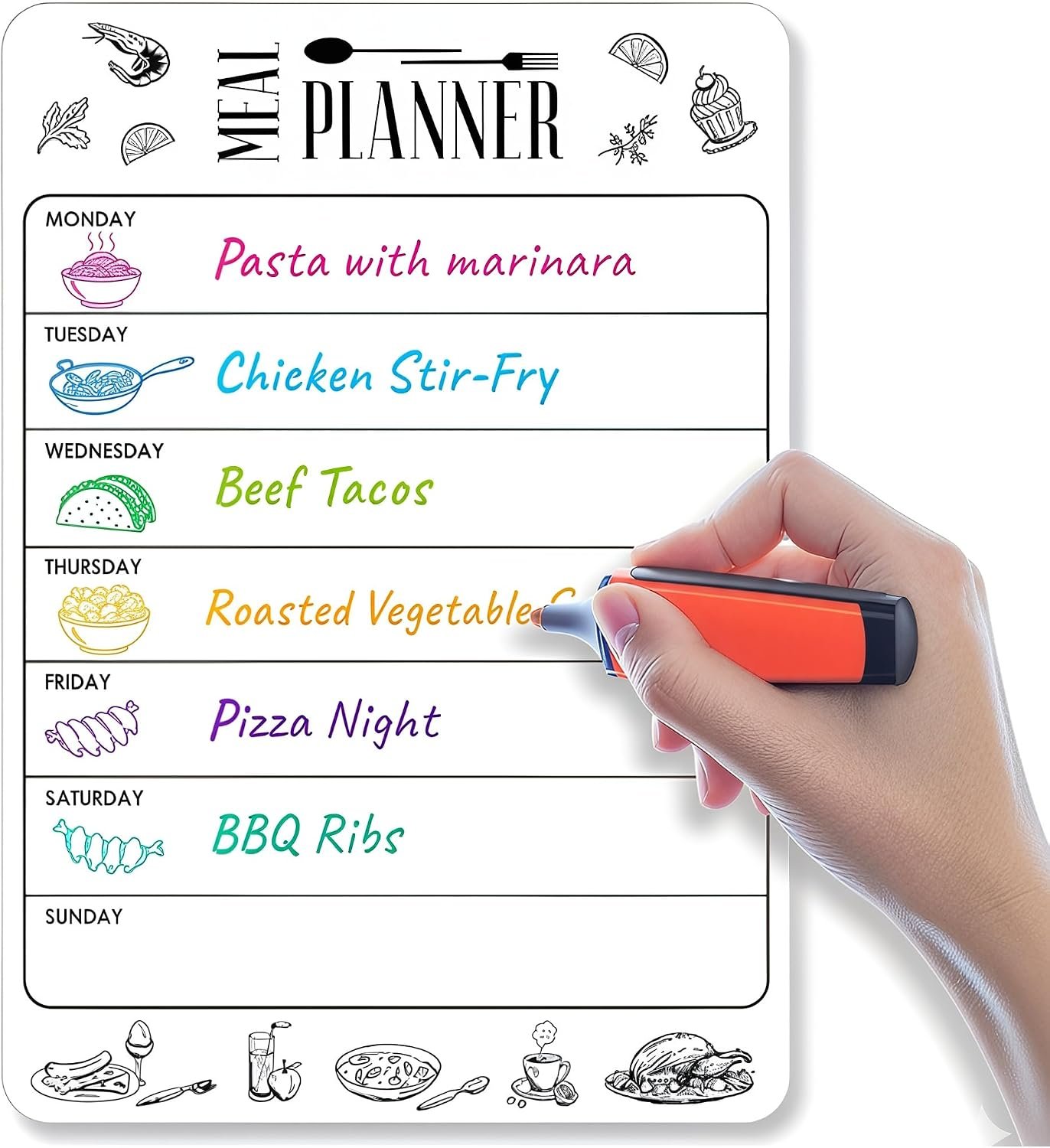 Magnetic Meal Planner for Refrigerator 8.5 x 12 in Kitchen Menu Board Plan