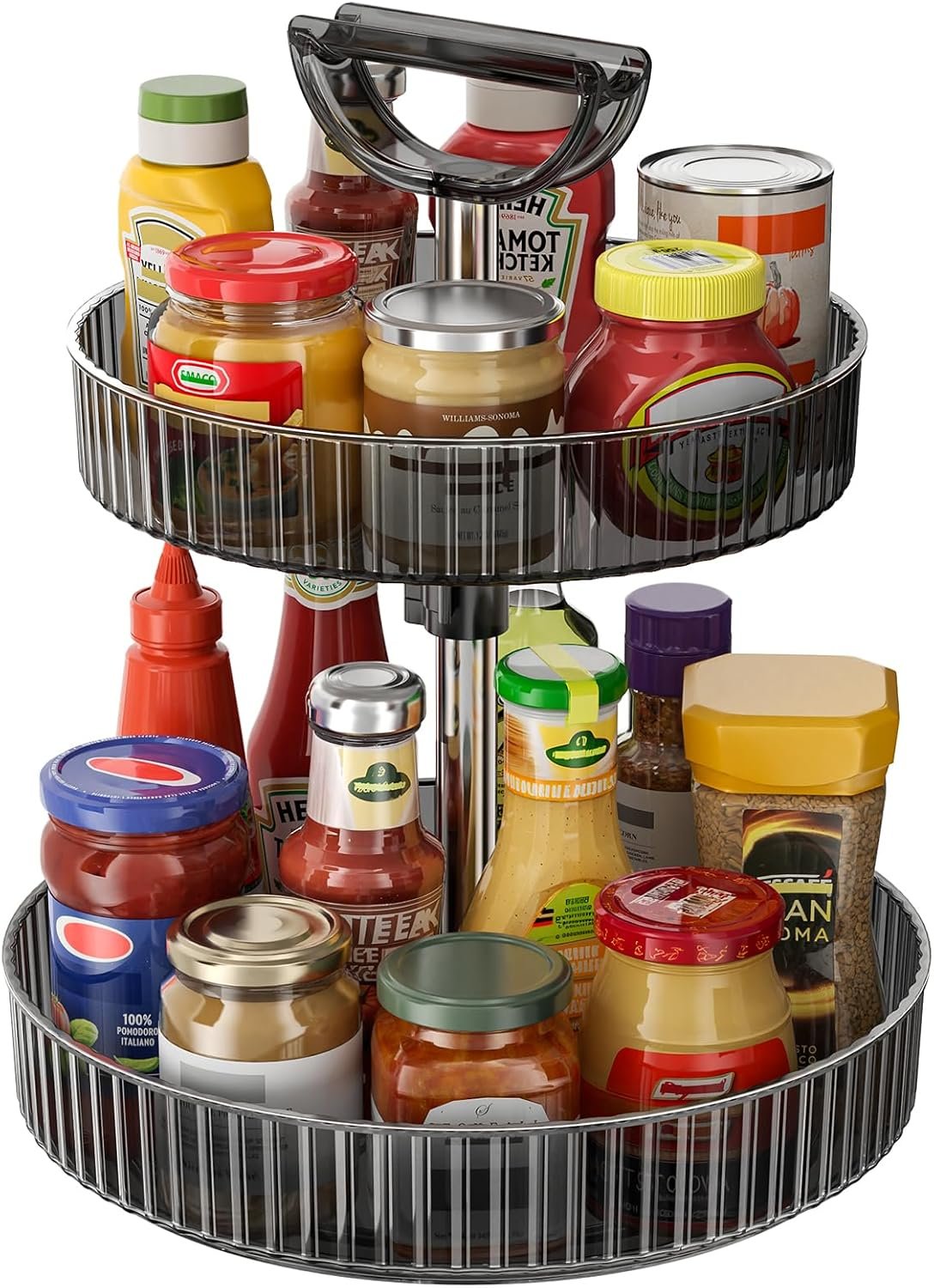 Lazy Susan Organizer – 2 Tier Rotating Spice Rack Turntable, 11.4″ Plastic Spinning Organizer for Kitchen Cabinet Pantry Countertop Cupboard Bathroom Storage