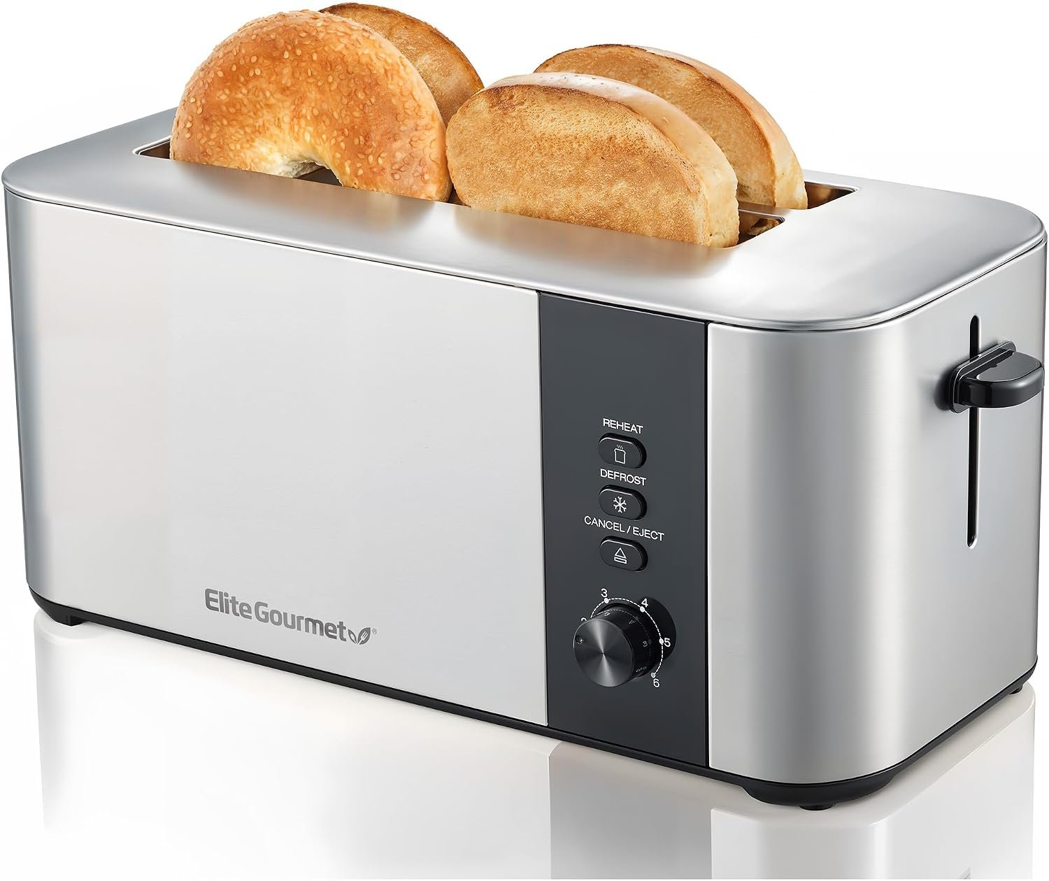Elite Gourmet 4-Slice Long Slot Toaster, 1.5″ Extra-Wide Slots, 6 Shades