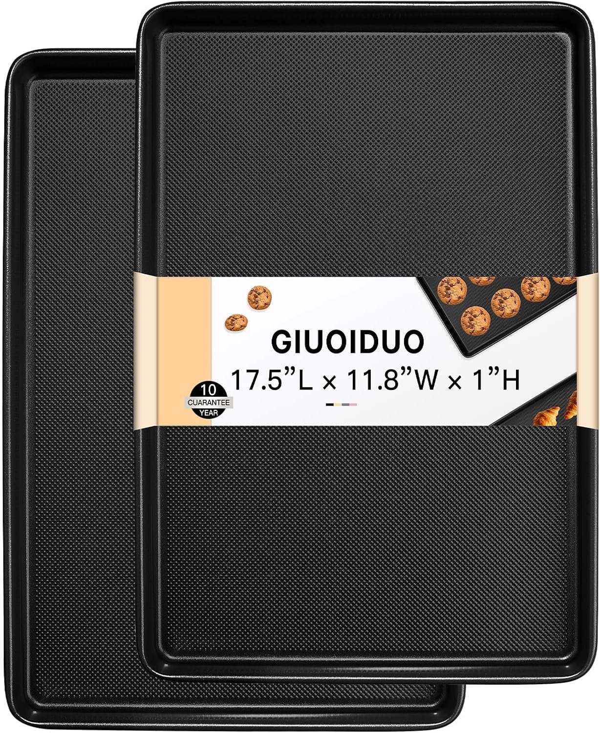 GIUOIDUO 2-Pack Commercial & Home Baking Sheet Pans – Heavy Duty Nonstick Carbon Steel Cookie Trays, Warp-Resistant Oven Pans for Baking, Roasting & Sheet Pan Meals (17.5×11.8 Inch)
