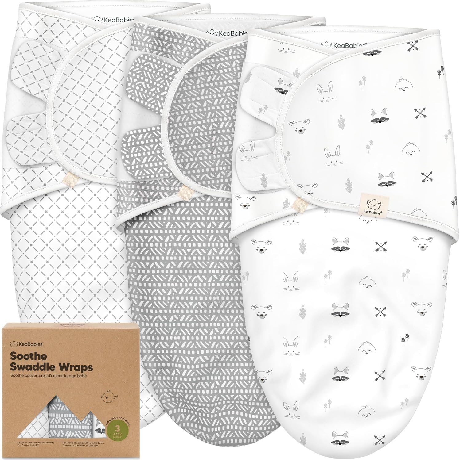 KeaBabies 3-Pack Organic Baby Swaddles for Newborns, Infant (0-6M)