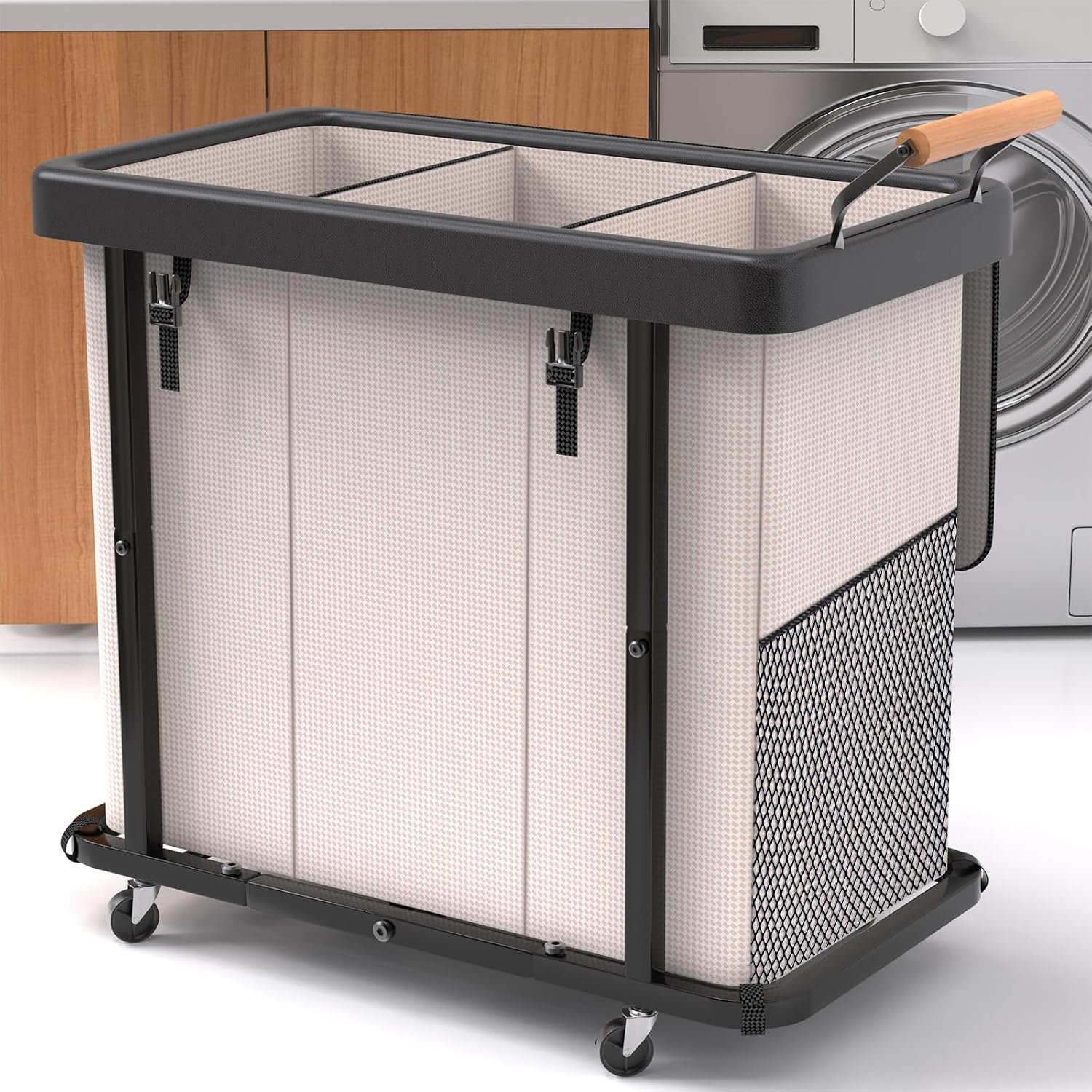 Laundry Hamper 3 Section,230L Rolling Dirty Clothes Hamper White