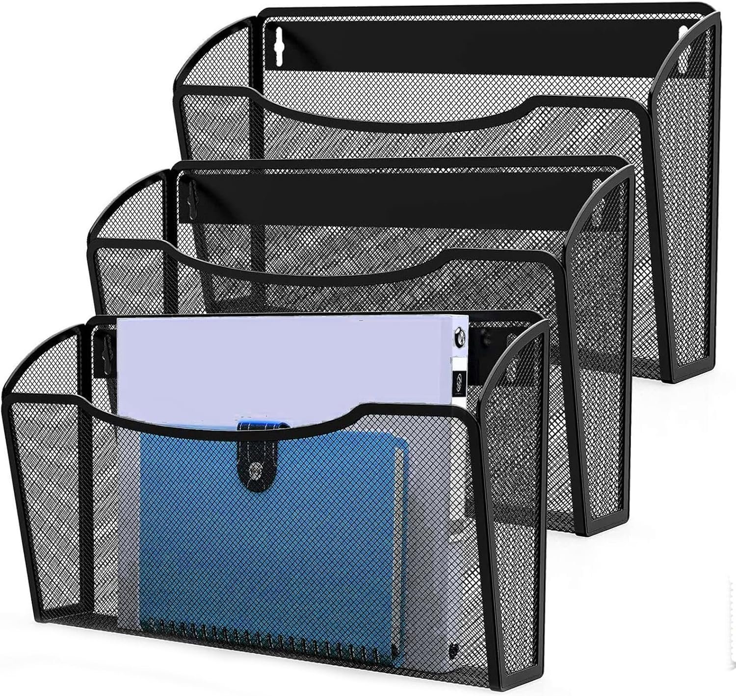 MINDEPOT Wall File Organizer, Hanging Wall File Holder, 3 Pack, Black